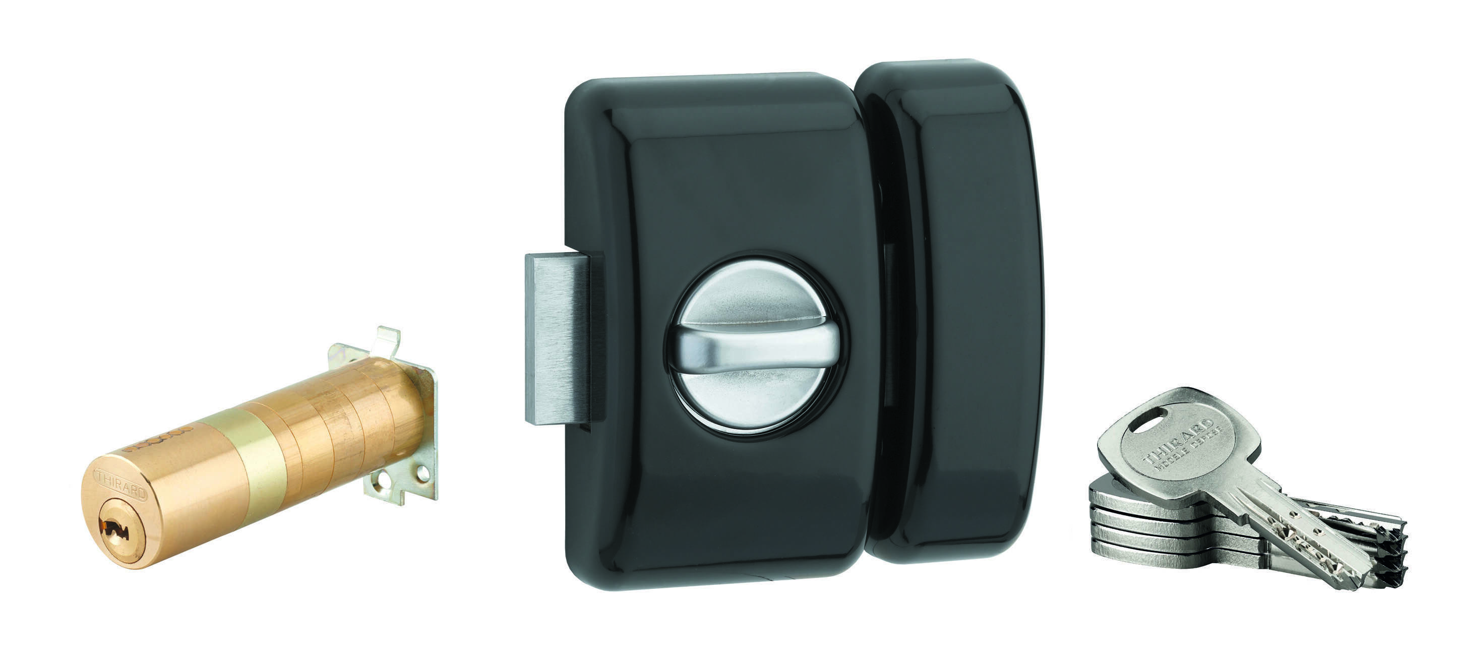 Verrou à bouton Universel ajustable pour entrée, Transit 2, dim. cylindre de 35 à 80mm, acier, 5 clés, epoxy noir  - THIRARD