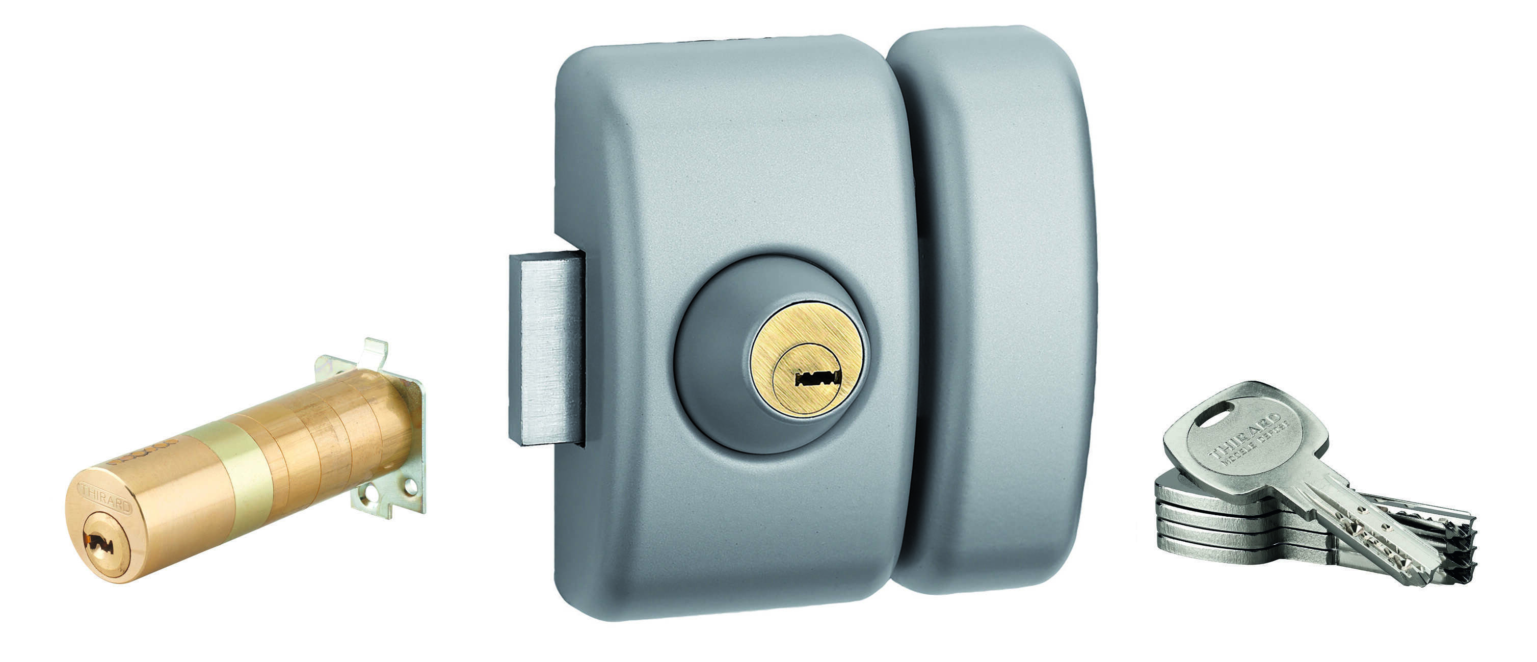 Verrou universel Transit 2 ajustable, double cylindre, argent, 5 clés - THIRARD