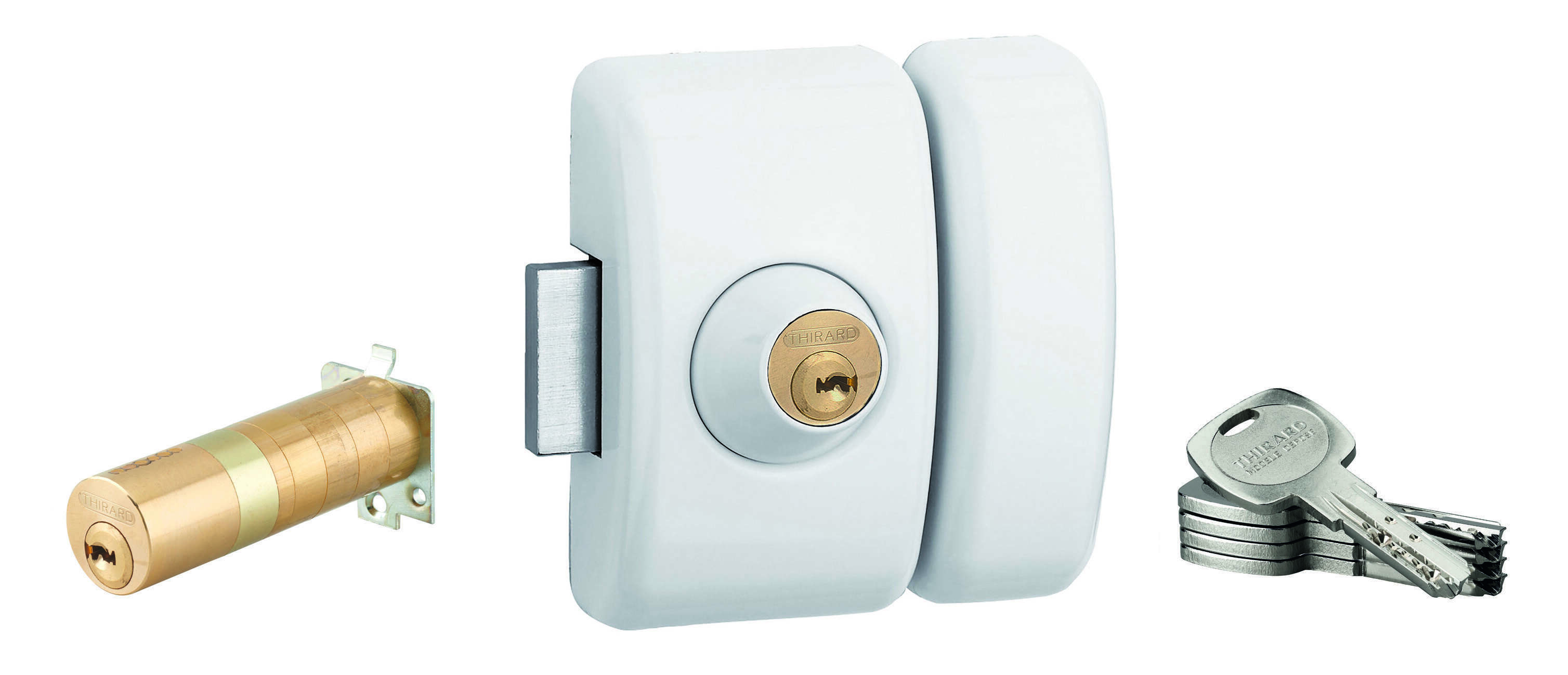 Verrou universel Transit 2 ajustable, double cylindre, blanc, 5 clés - THIRARD
