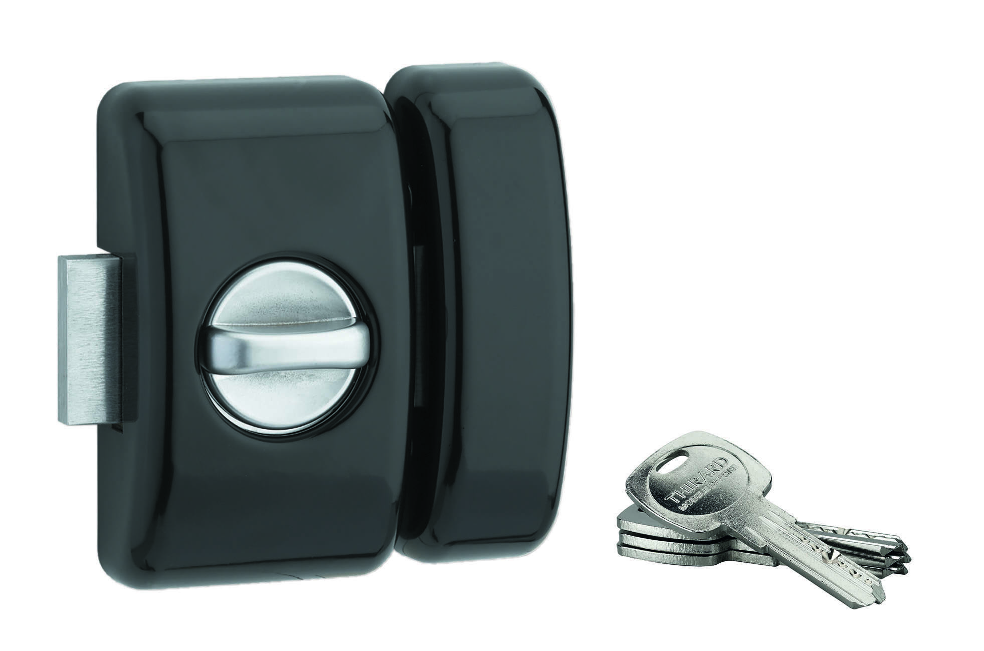 Verrou à bouton Universel pour porte d'entrée, cylindre 45mm, acier, 4 clés, epoxy noir - THIRARD
