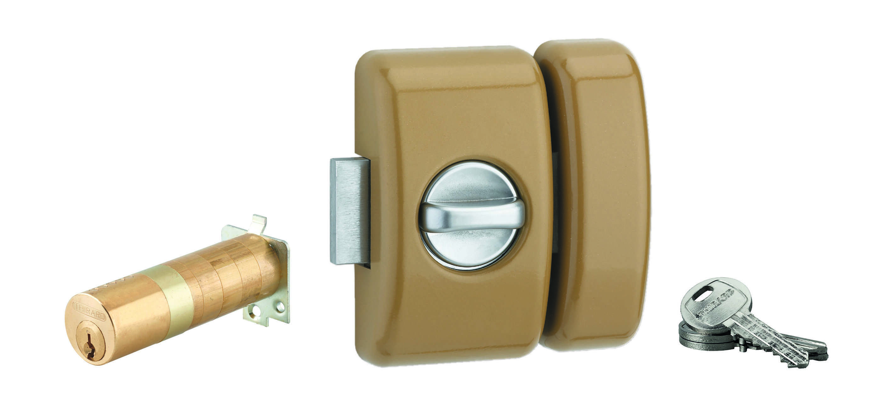 Verrou à bouton Universel ajustable pour entrée, HG 5, dim. cylindre de 35 à 80mm, acier, 5 clés, epoxy bronzze  - THIRARD