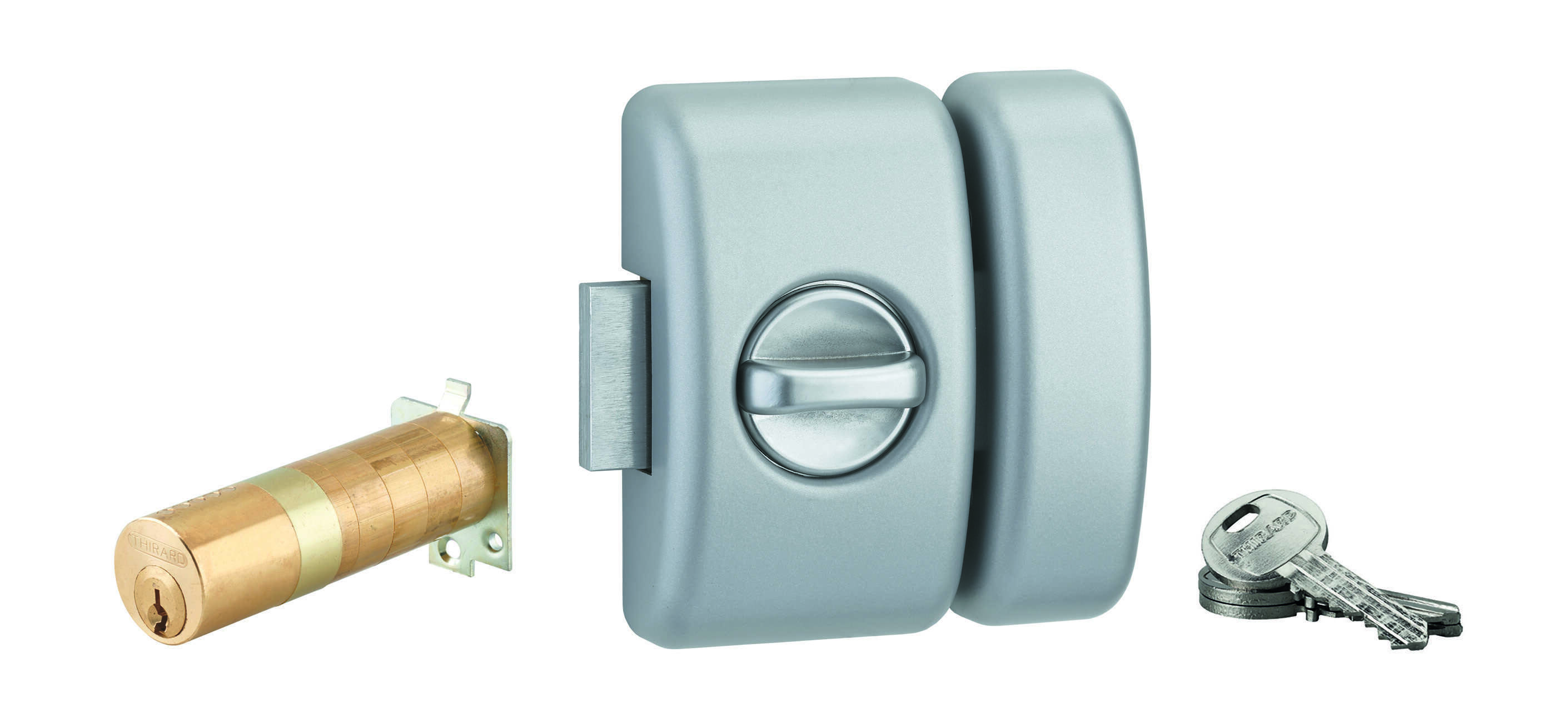 Verrou à bouton Universel ajustable pour entrée, HG 5, dim. cylindre de 35 à 80mm, acier, 5 clés, epoxy argent  - THIRARD