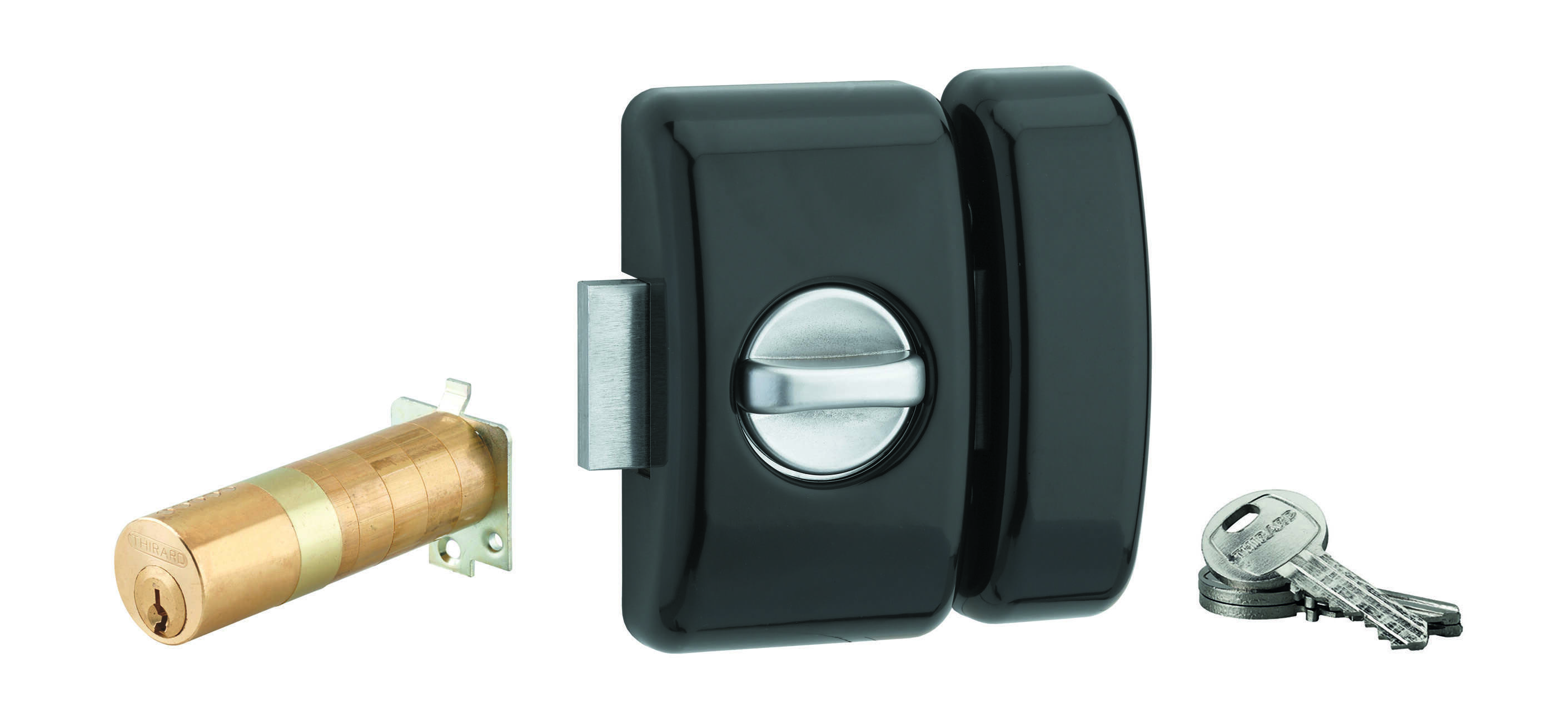 Verrou à bouton Universel ajustable pour porte d'entrée, HG 5, dim. cylindre de 35 à 80mm, acier, 3 clés, epoxy noir  - THIRARD
