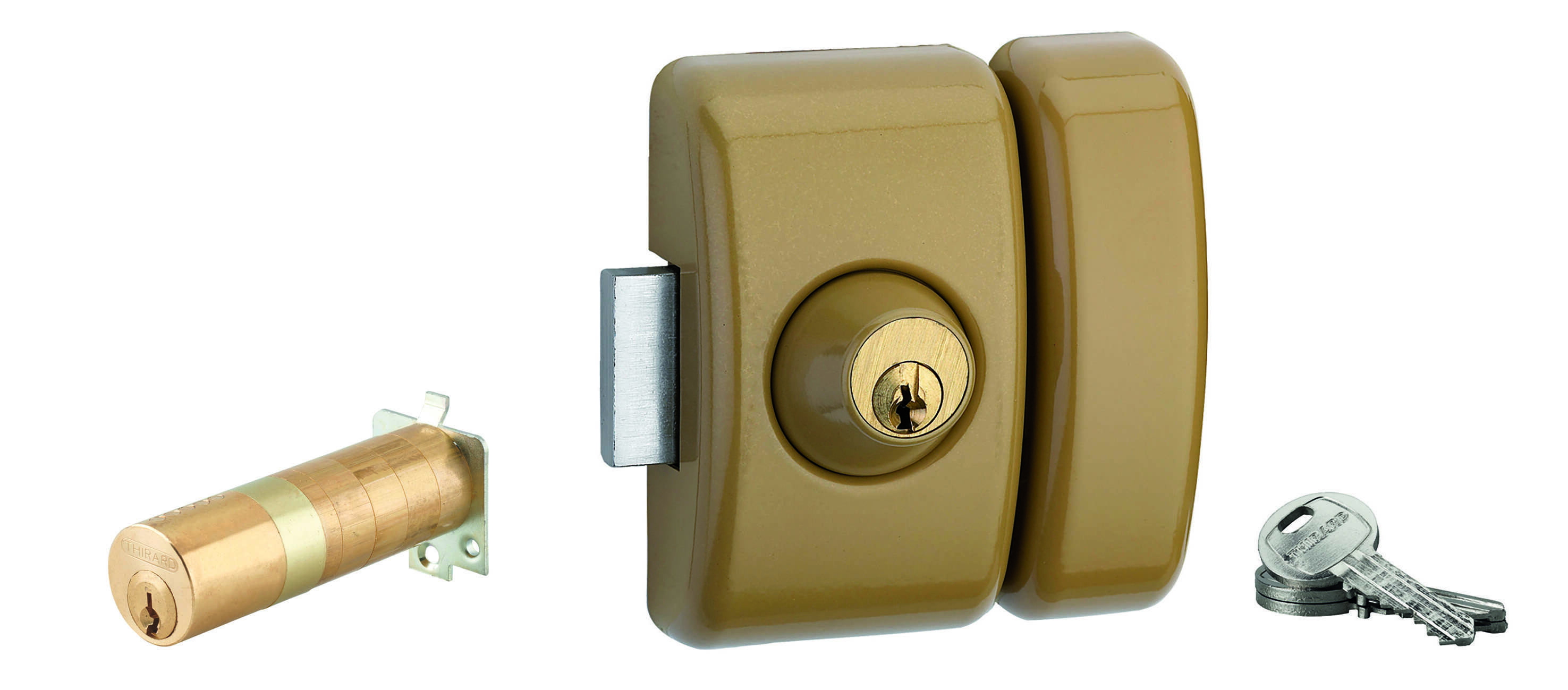Verrou double entrée Universel ajustable pour entrée, HG 5, dim. cylindre de 35 à 80mm, acier, 5 clés, epoxy bronzze  - THIRARD