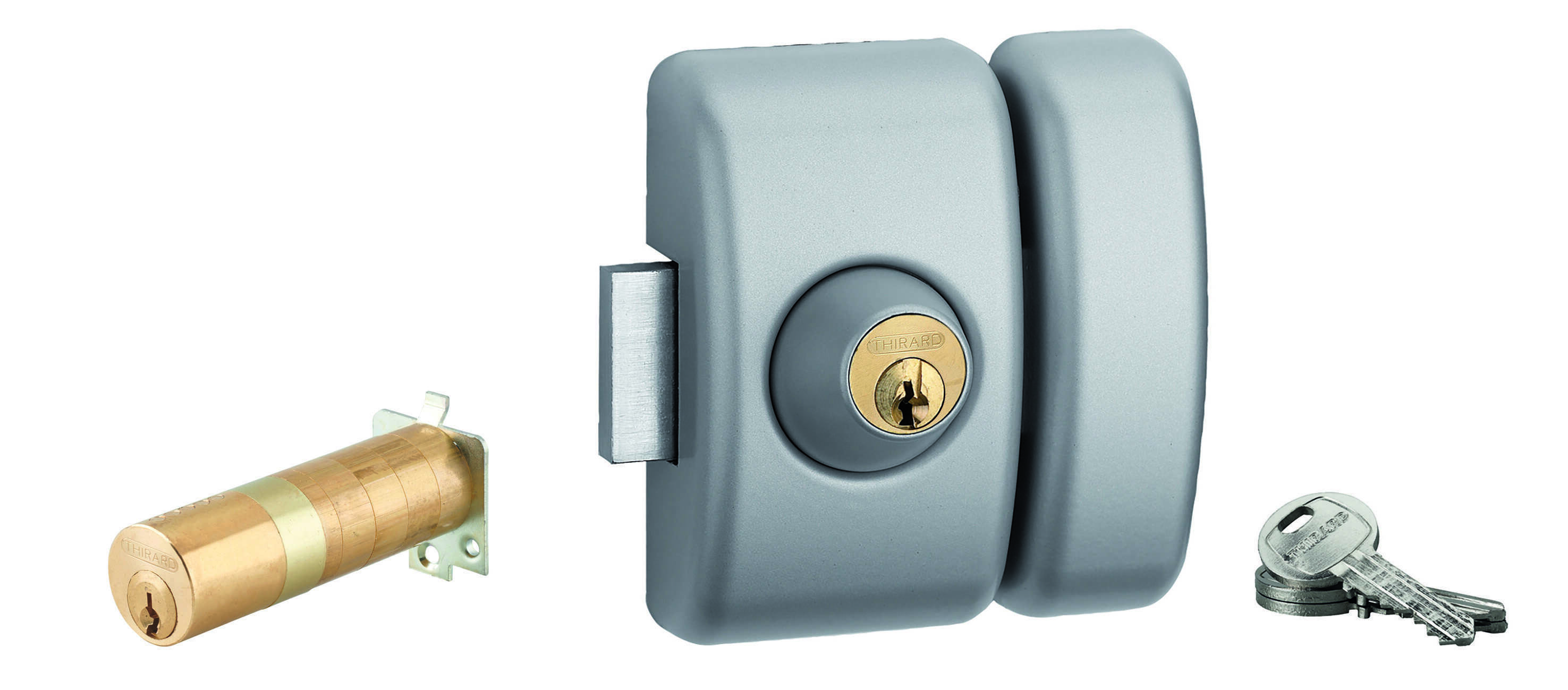 Verrou double entrée Universel ajustable pour entrée, HG 5, dim. cylindre de 35 à 80mm, acier, 5 clés, epoxy argent  - THIRARD