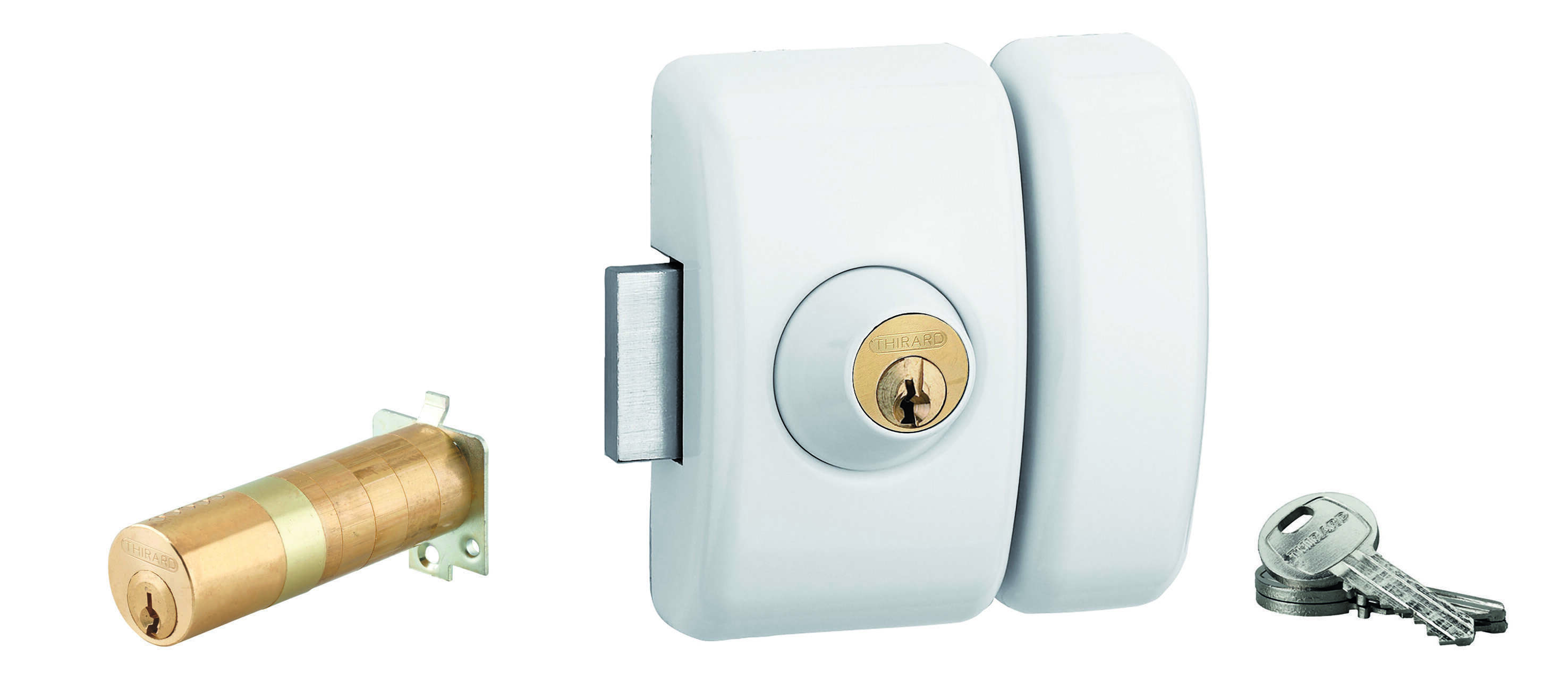 Verrou double entrée Universel ajustable pour entrée, HG 5, dim. cylindre de 35 à 80mm, acier, 5 clés, epoxy blanc  - THIRARD