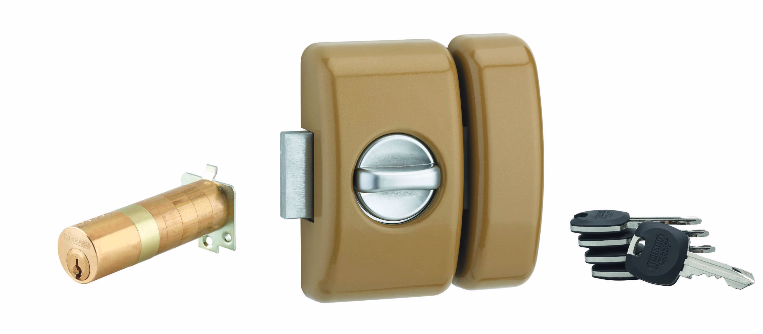 Verrou à bouton Universel ajustable pour entrée, HG 5+, dim. cylindre de 35 à 80mm, acier, 5 clés, epoxy bronzze  - THIRARD