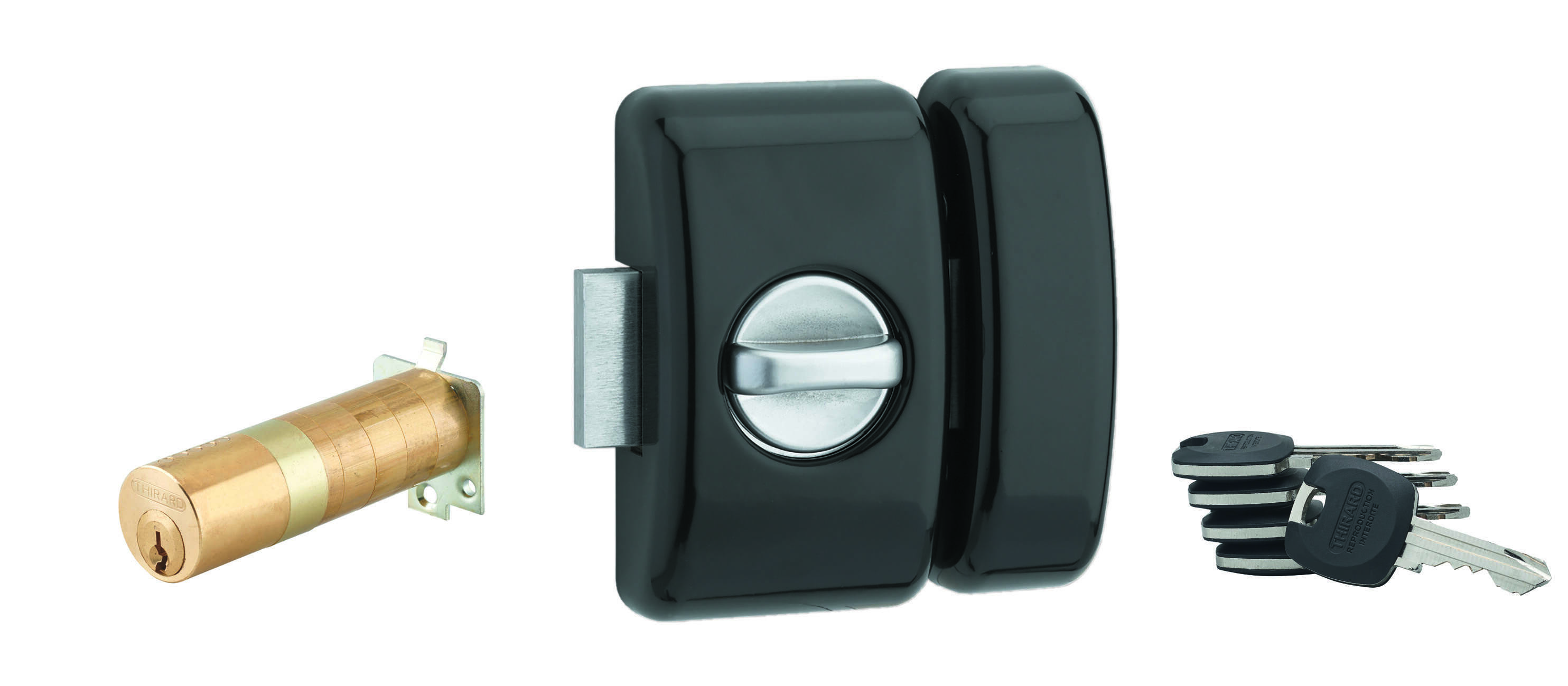 Verrou à bouton Universel ajustable pour entrée, HG 5+, dim. cylindre de 35 à 80mm, acier, 5 clés, epoxy noir  - THIRARD