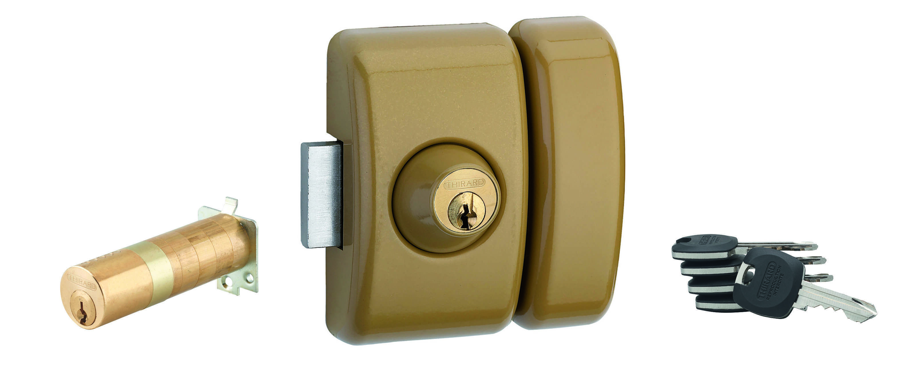 Verrou double entrée Universel ajustable pour entrée, HG 5+, dim. cylindre de 35 à 80mm, acier, 5 clés, epoxy bronzze  - THIRARD