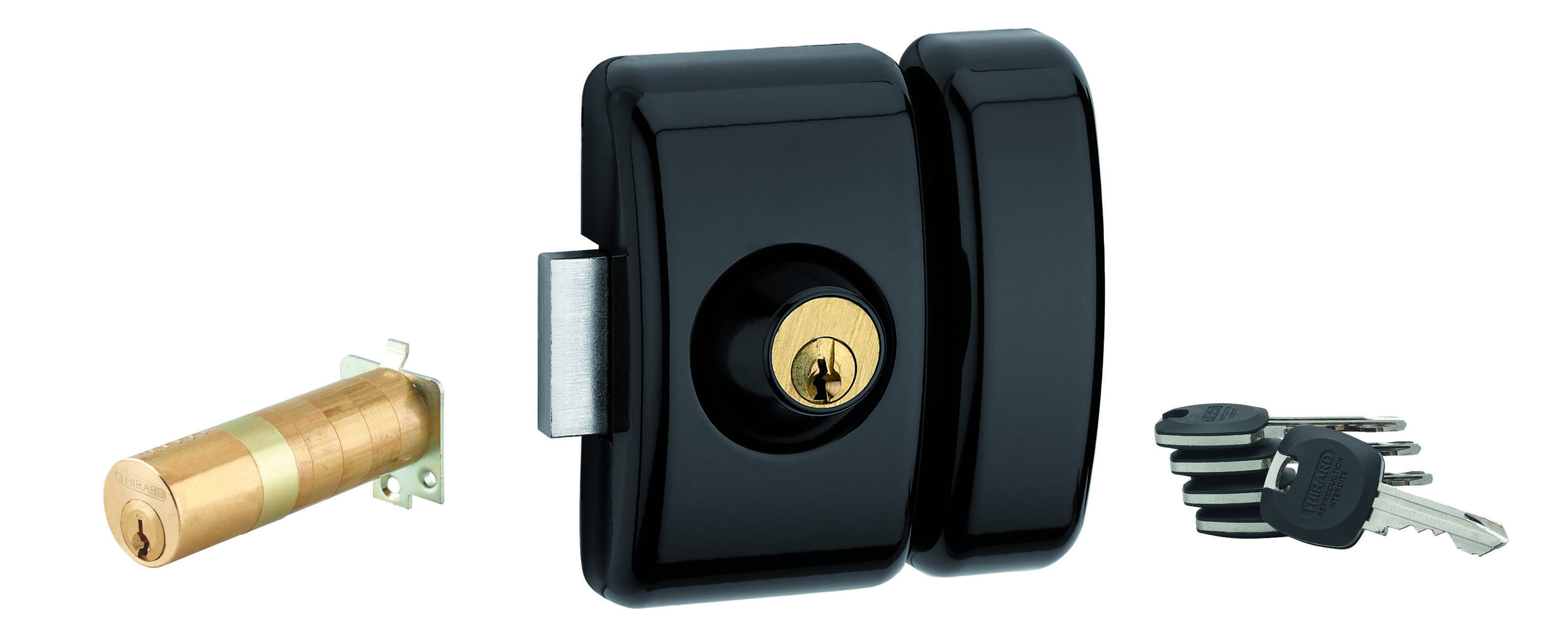 Verrou double entrée Universel ajustable pour entrée, HG 5+, dim. cylindre de 35 à 80mm, acier, 5 clés, epoxy noir  - THIRARD