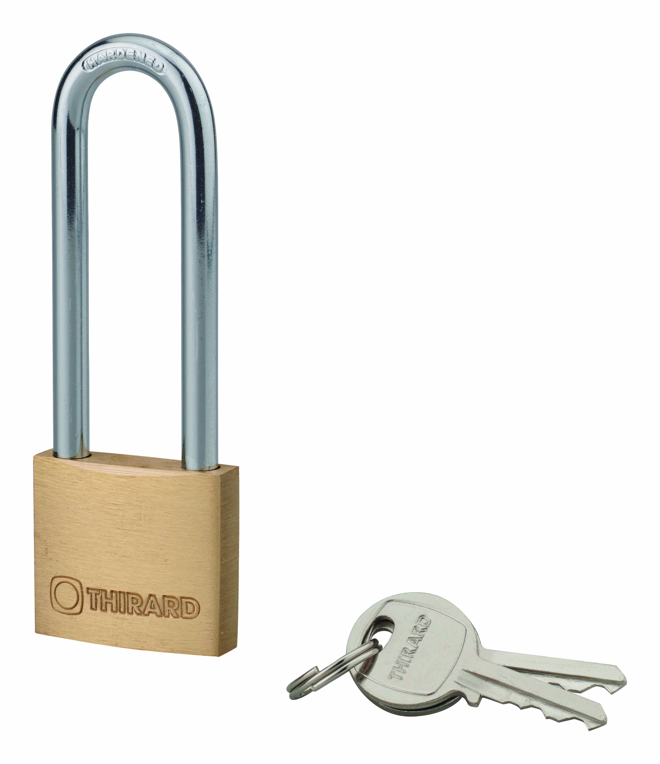 Cadenas à clé Type 1, laiton, intérieur, anse demi-haute acier, 30mm, 2 clés - THIRARD