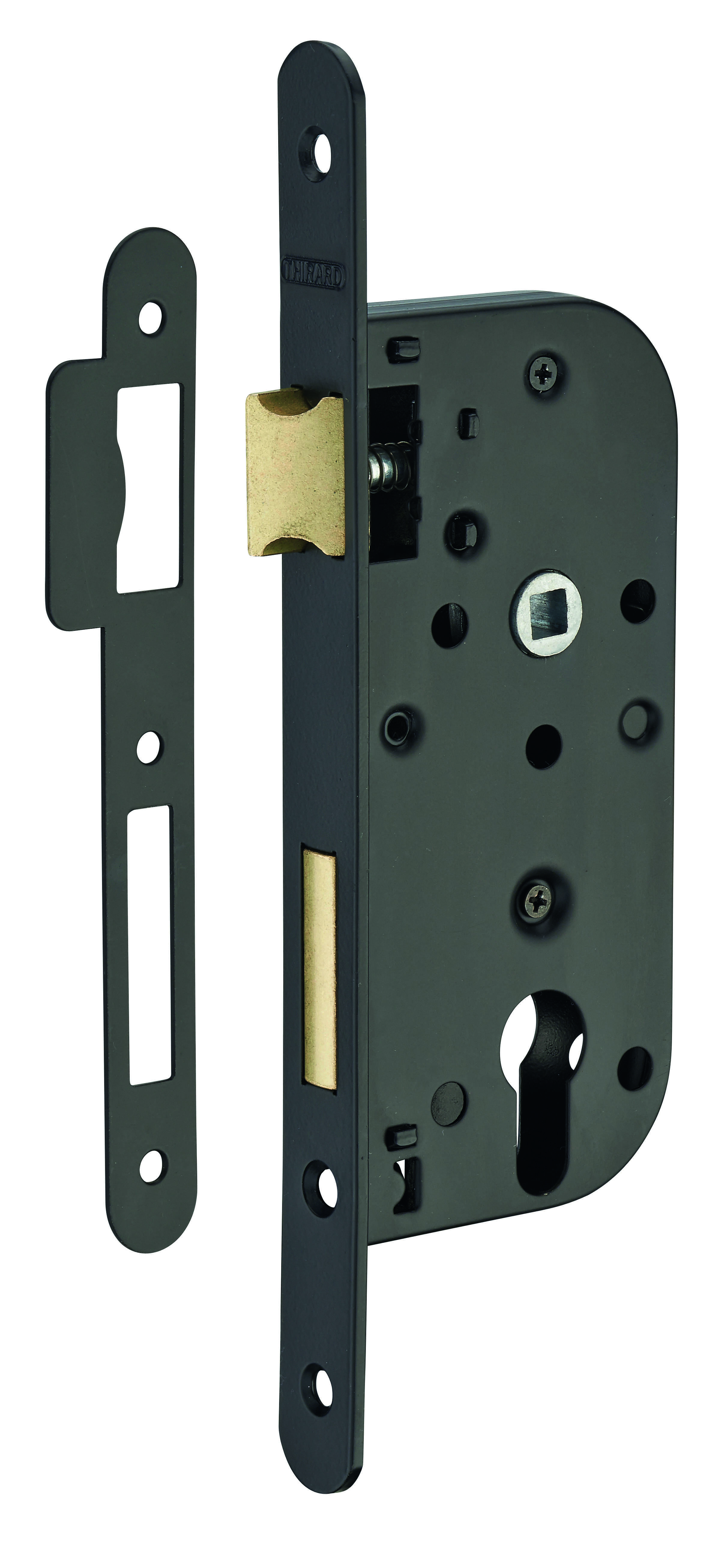 Boitier de serrure encastrable à cylindre pour porte d'entrée, axe 40mm, bouts ronds, noir - THIRARD