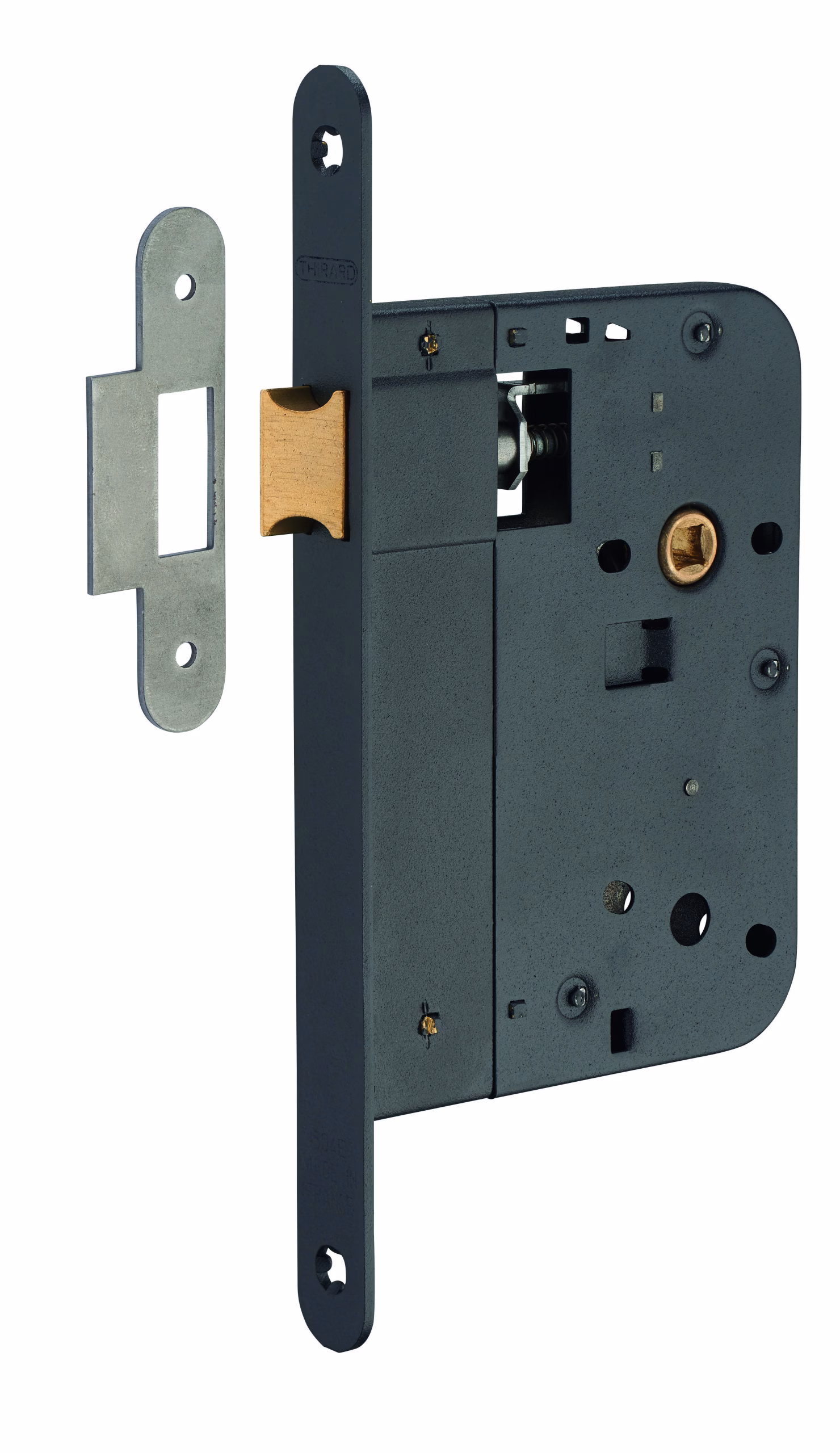 Serrure encastrable pour porte intérieure, axe 80mm, bouts ronds, noir - THIRARD