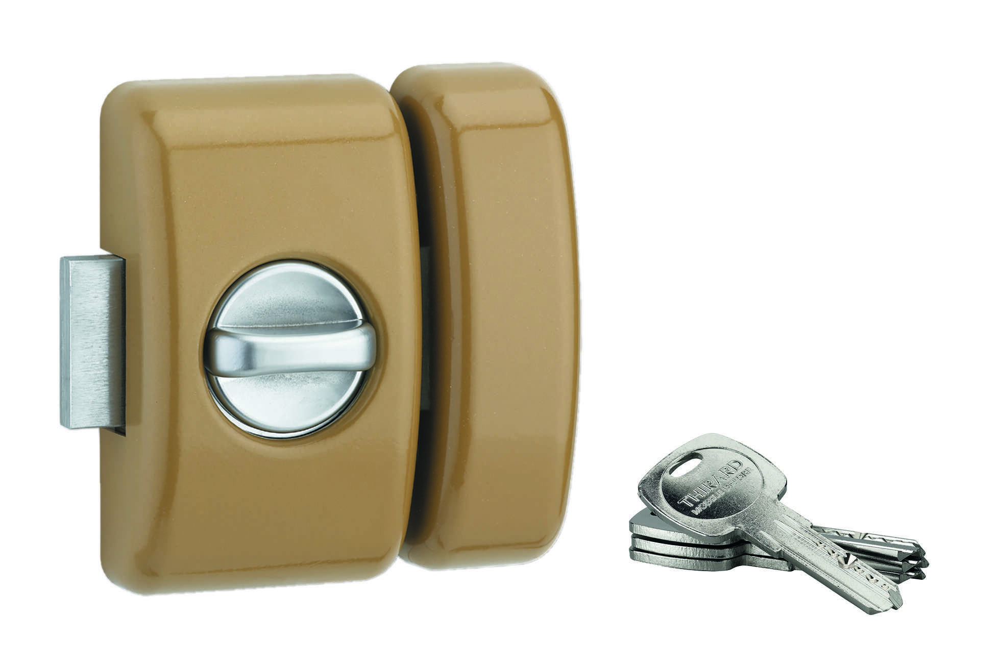 Verrou à bouton Universel pour porte d'entrée, cylindre 45mm, acier, 4 clés, epoxy bronze - THIRARD