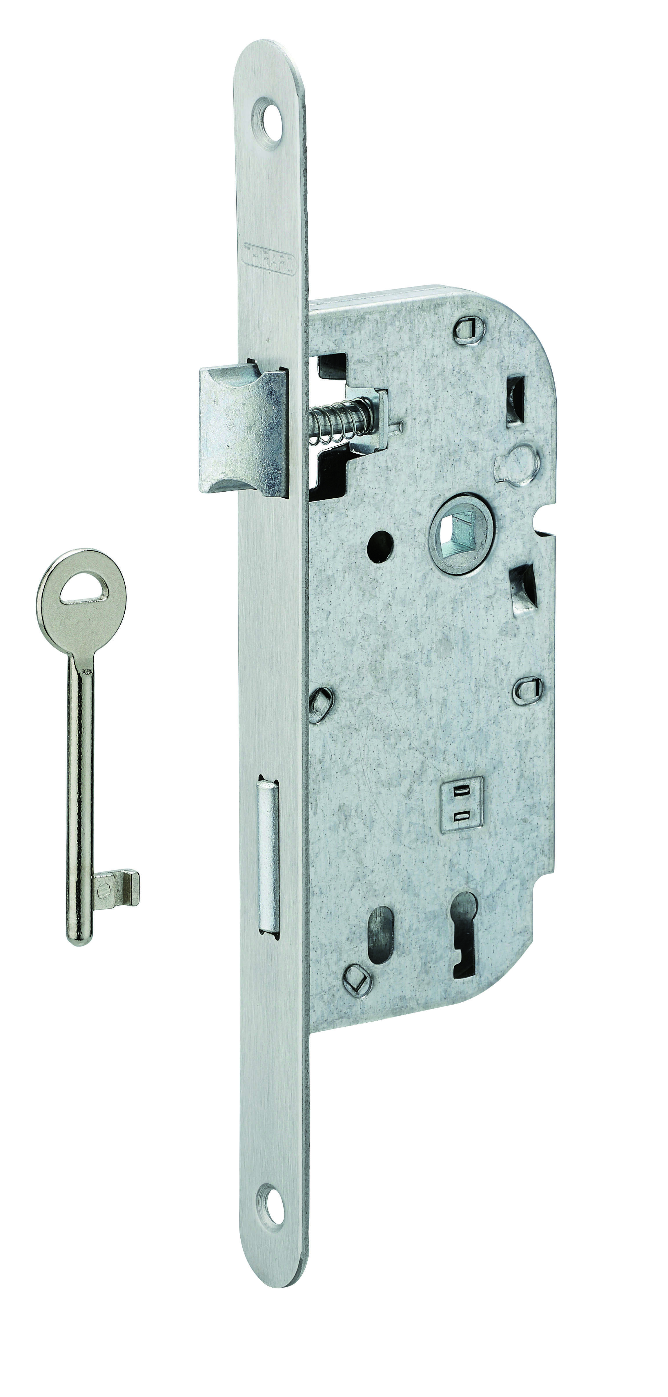Serrure axe 40mm pêne dormant 1/2 tour tétière inox BR 1 clé -sans gâche (50 pièces non décolisable)