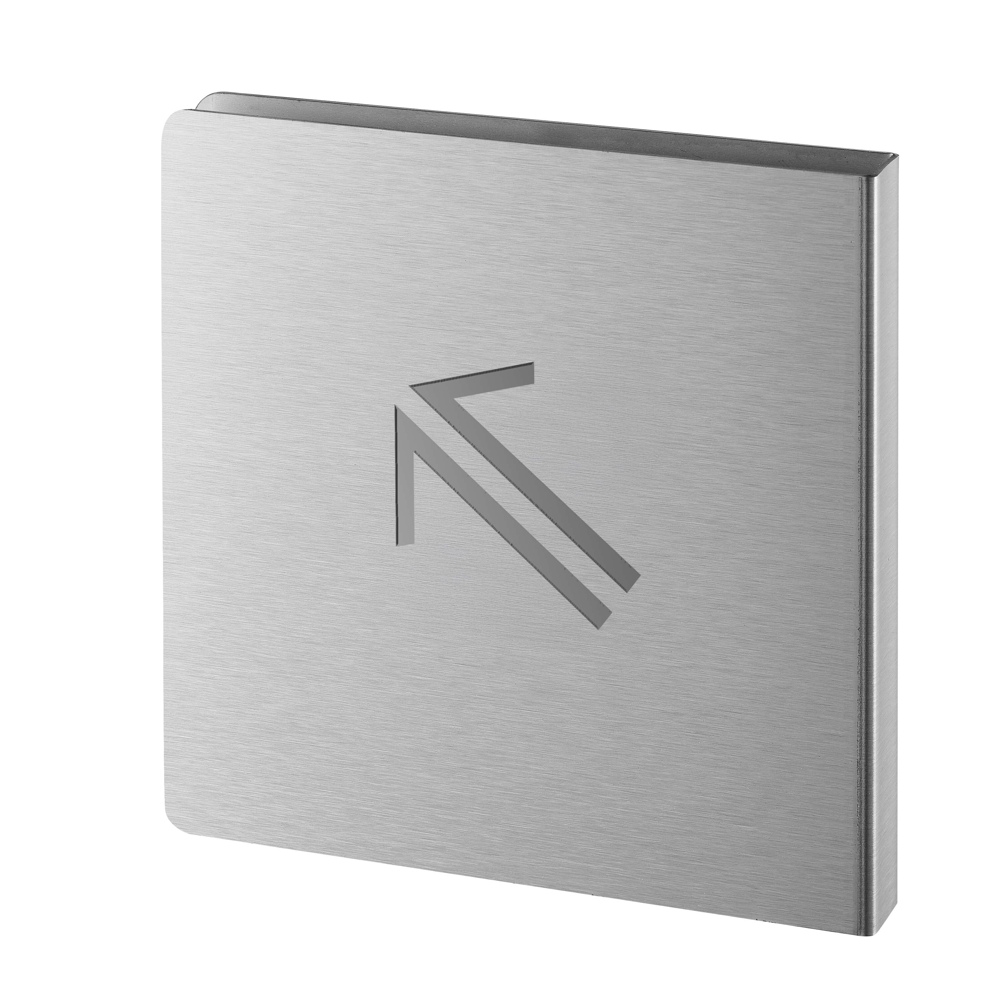 flèche 45° haut gauche Découpé inox brossé 120x120 mm