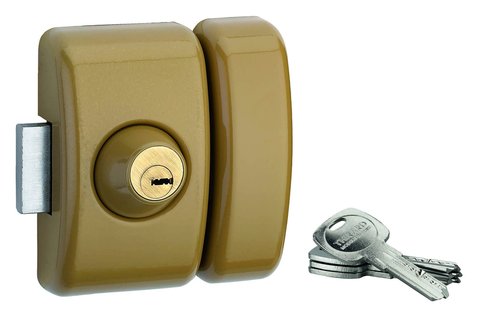 Verrou double entrée Universel pour porte d'entrée, cylindre 45mm, acier, 4 clés, epoxy bronze - THIRARD