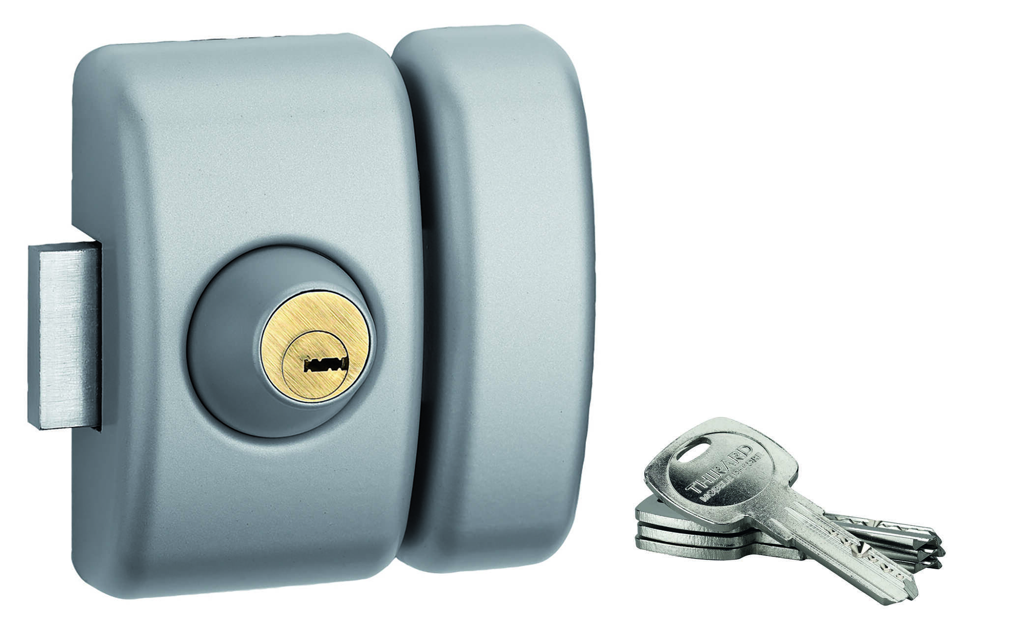 Verrou double entrée Universel pour porte d'entrée, cylindre 45mm, acier, 4 clés, epoxy argent - THIRARD