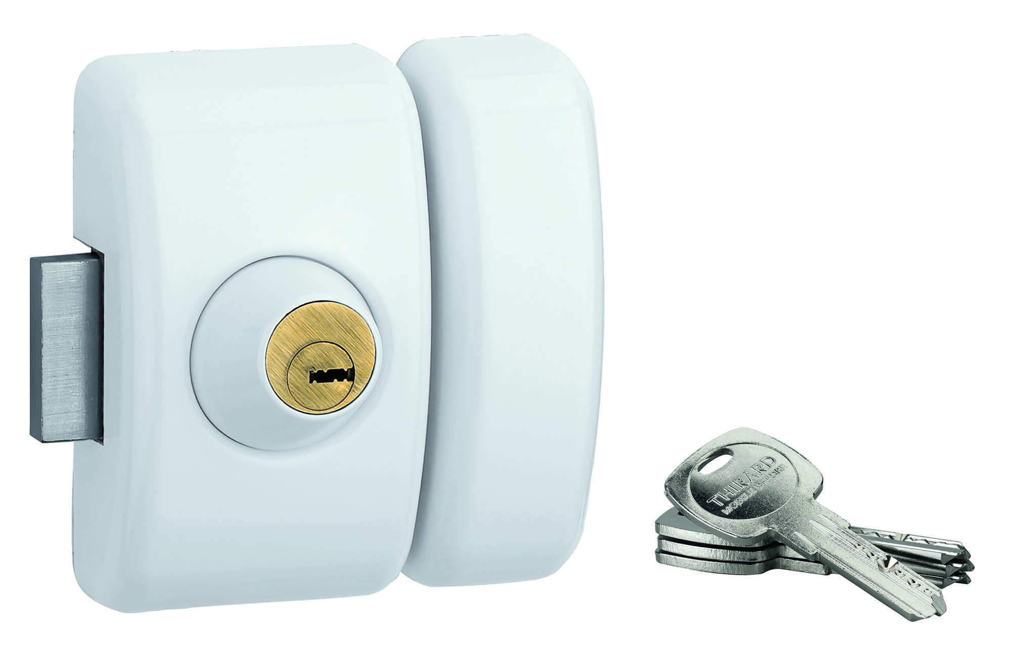 Verrou double entrée Universel pour porte d'entrée, cylindre 45mm, acier, 4 clés, epoxy blanc - THIRARD