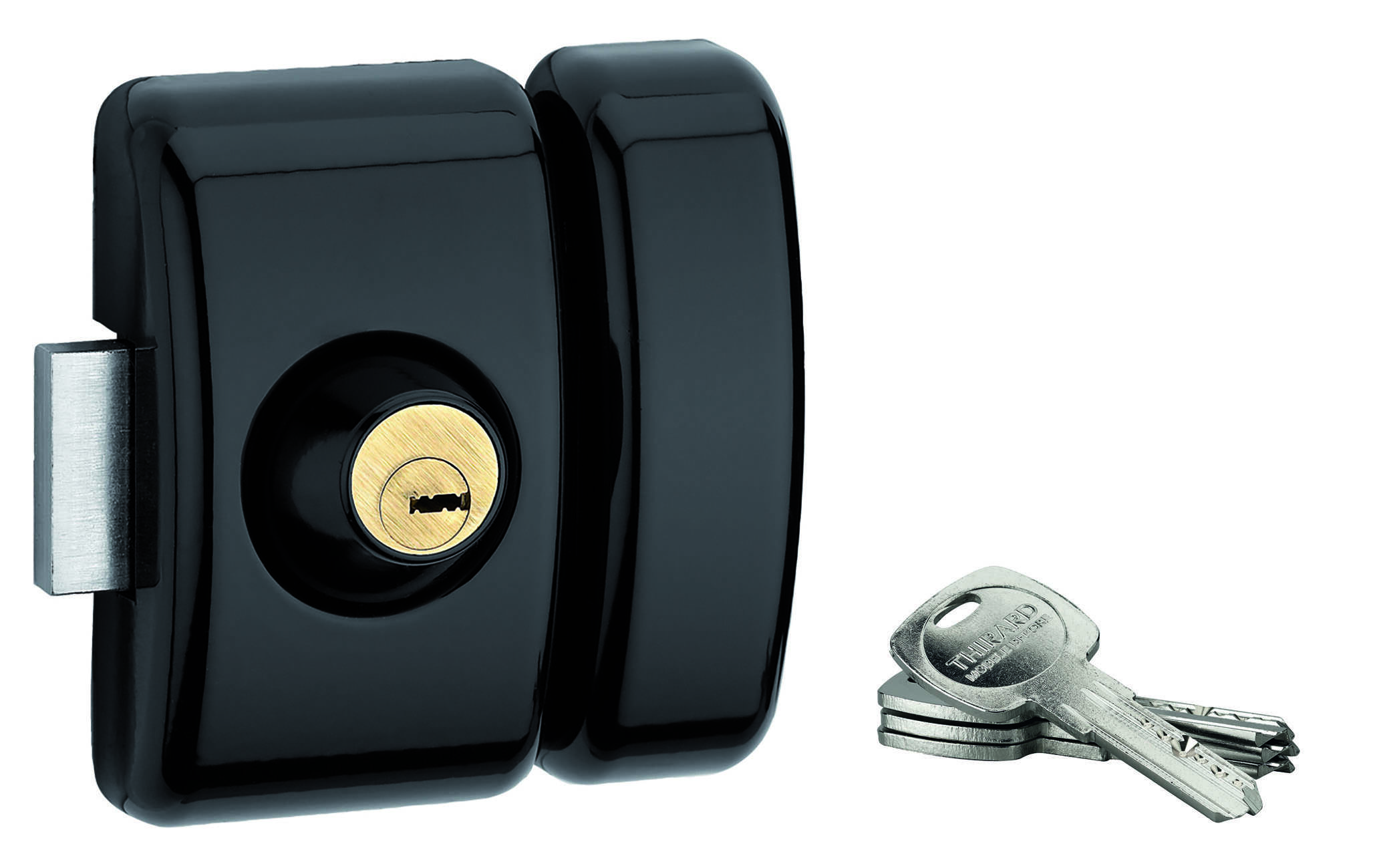 Verrou double entrée Universel pour porte d'entrée, cylindre 45mm, acier, 4 clés, epoxy noir - THIRARD