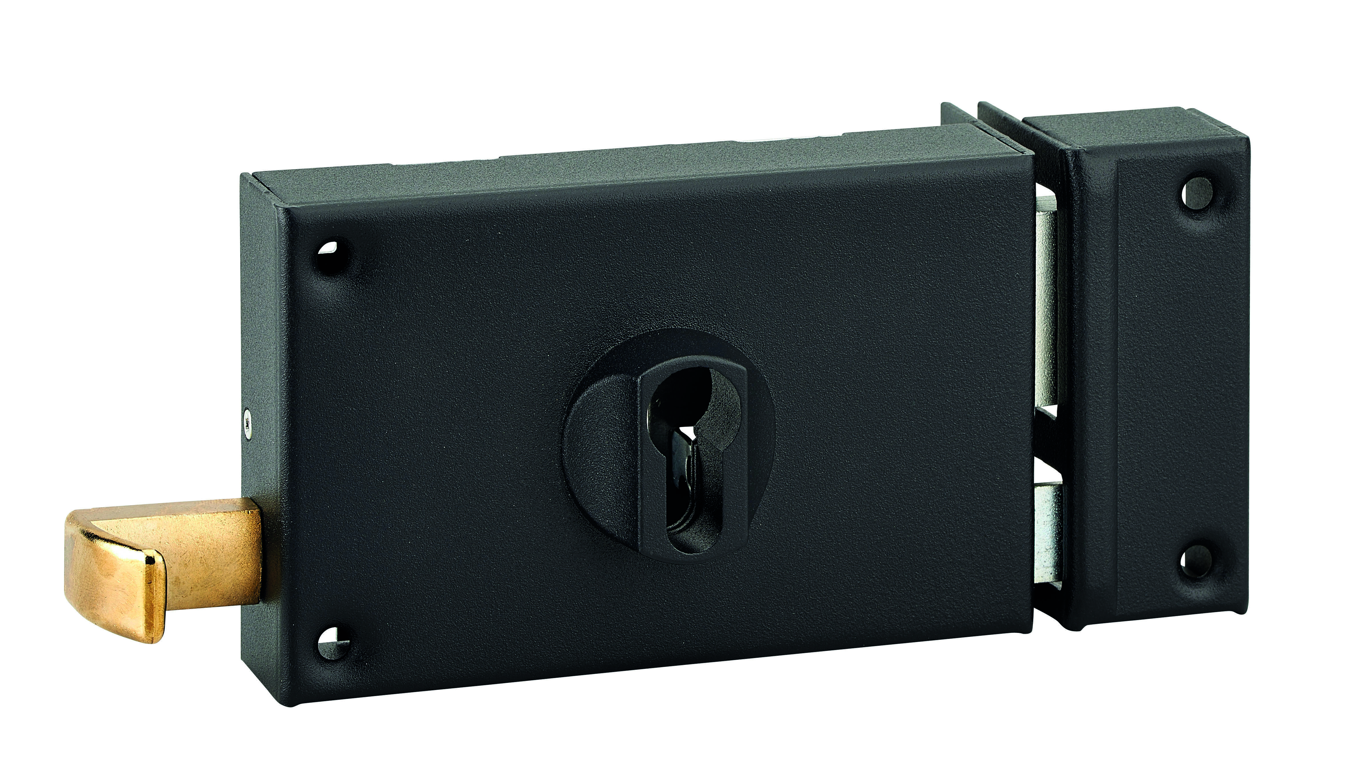 Boitier de serrure horizontale en applique double entrée à tirage pour entrée, droite, axe 70mm, 140x88mm, noir - THIRARD