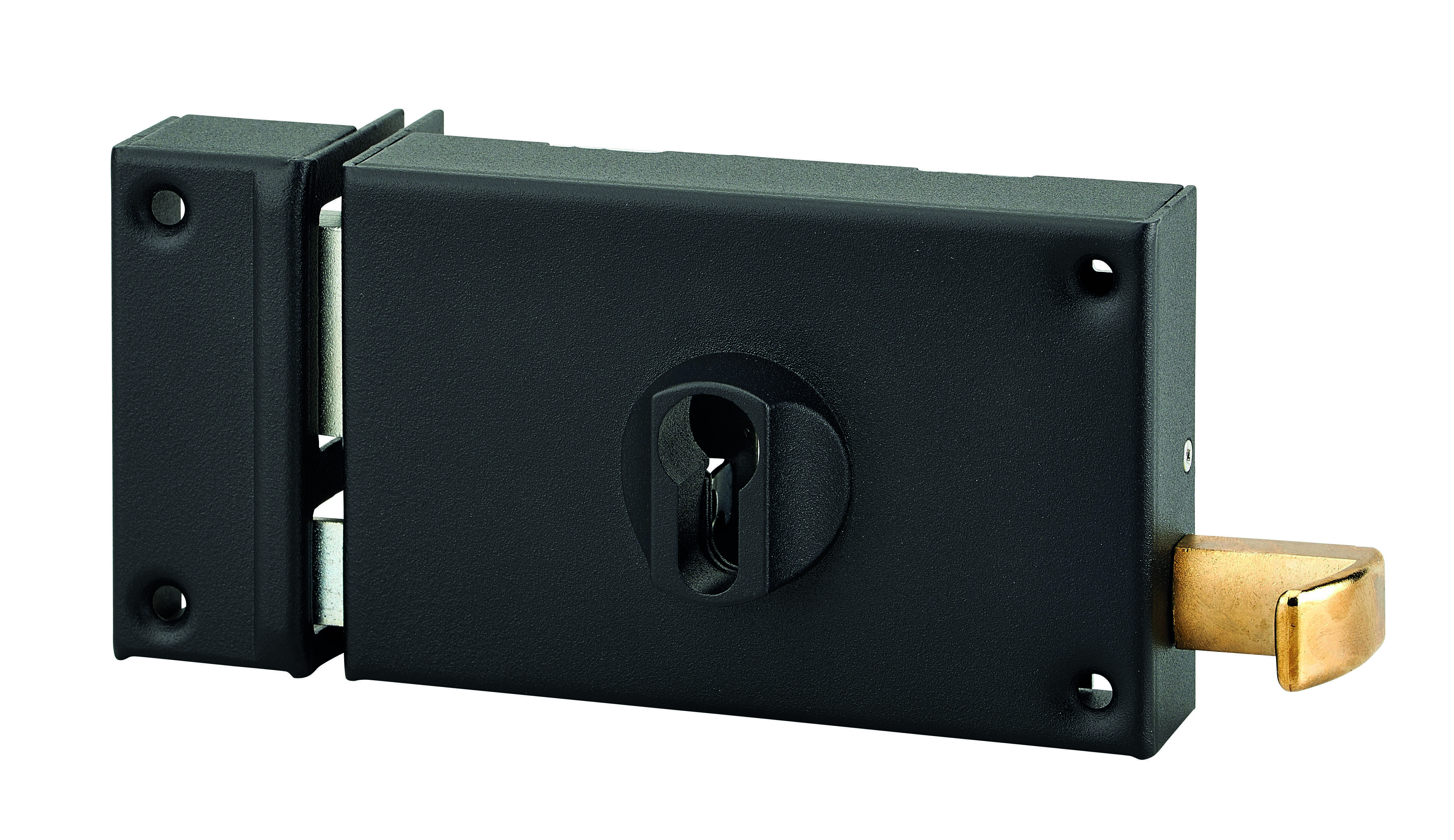 Boitier de serrure horizontale en applique double entrée à tirage pour entrée, gauche, axe 70mm, 140x88mm, noir - THIRARD