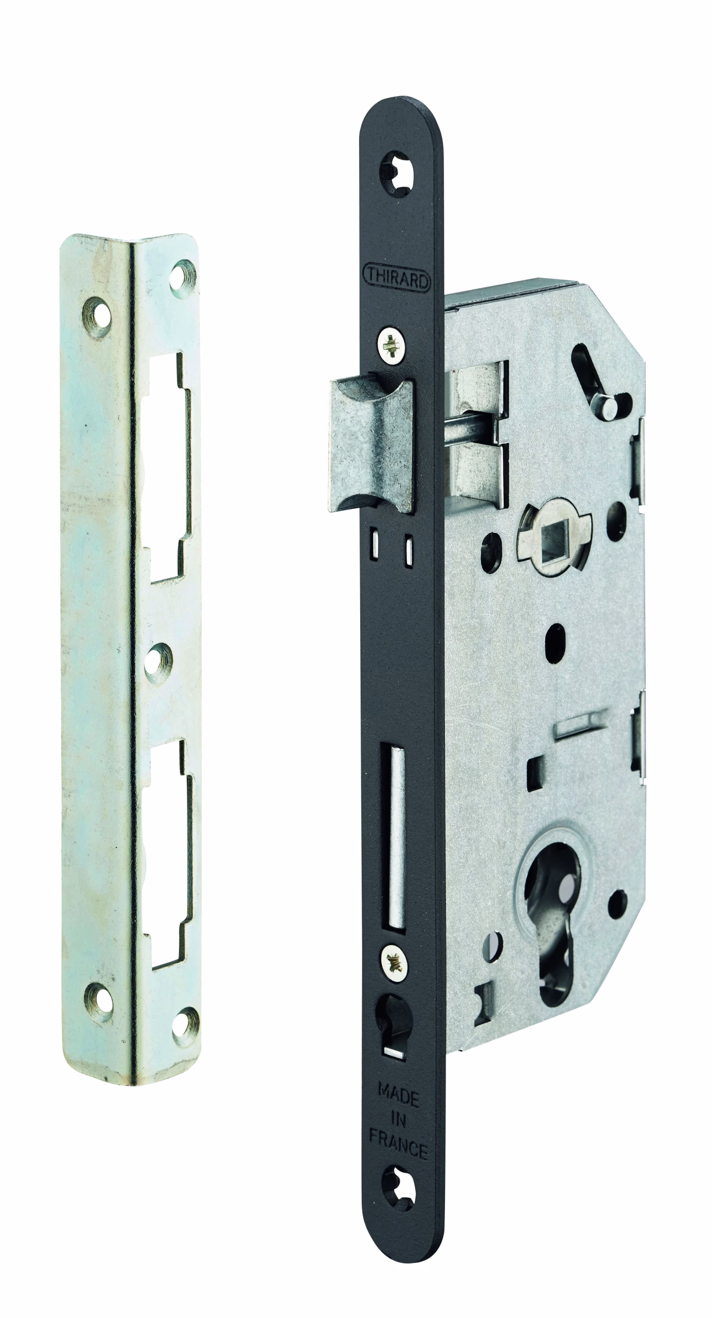 Serrure encastrable Monomax pour cylindre européen, axe 40mm, bouts ronds, têtière affleurante droite - THIRARD
