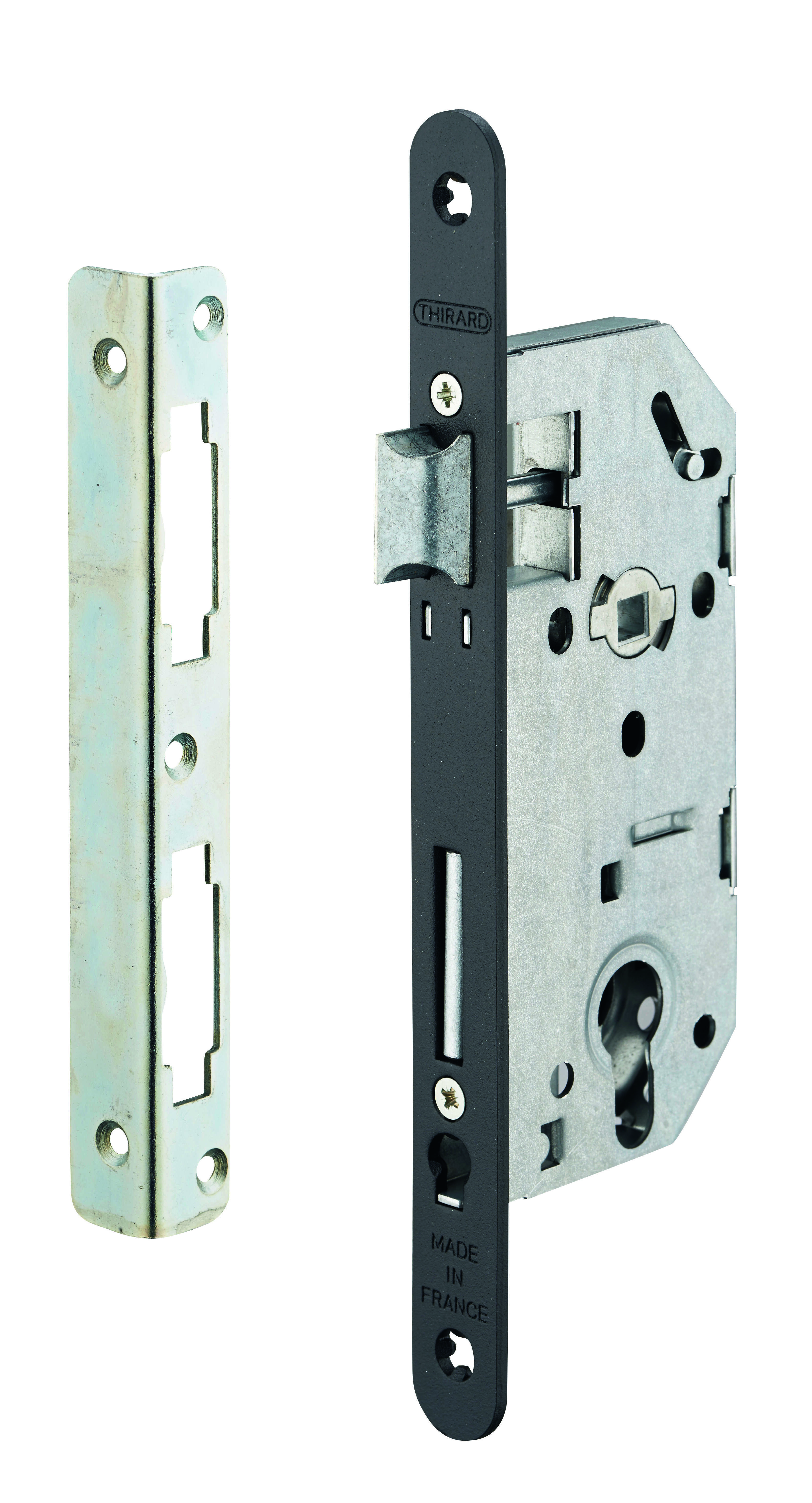 Serrure encastrable Monomax pour cylindre européen, axe 40mm, bouts ronds, têtière affleurante droite - THIRARD