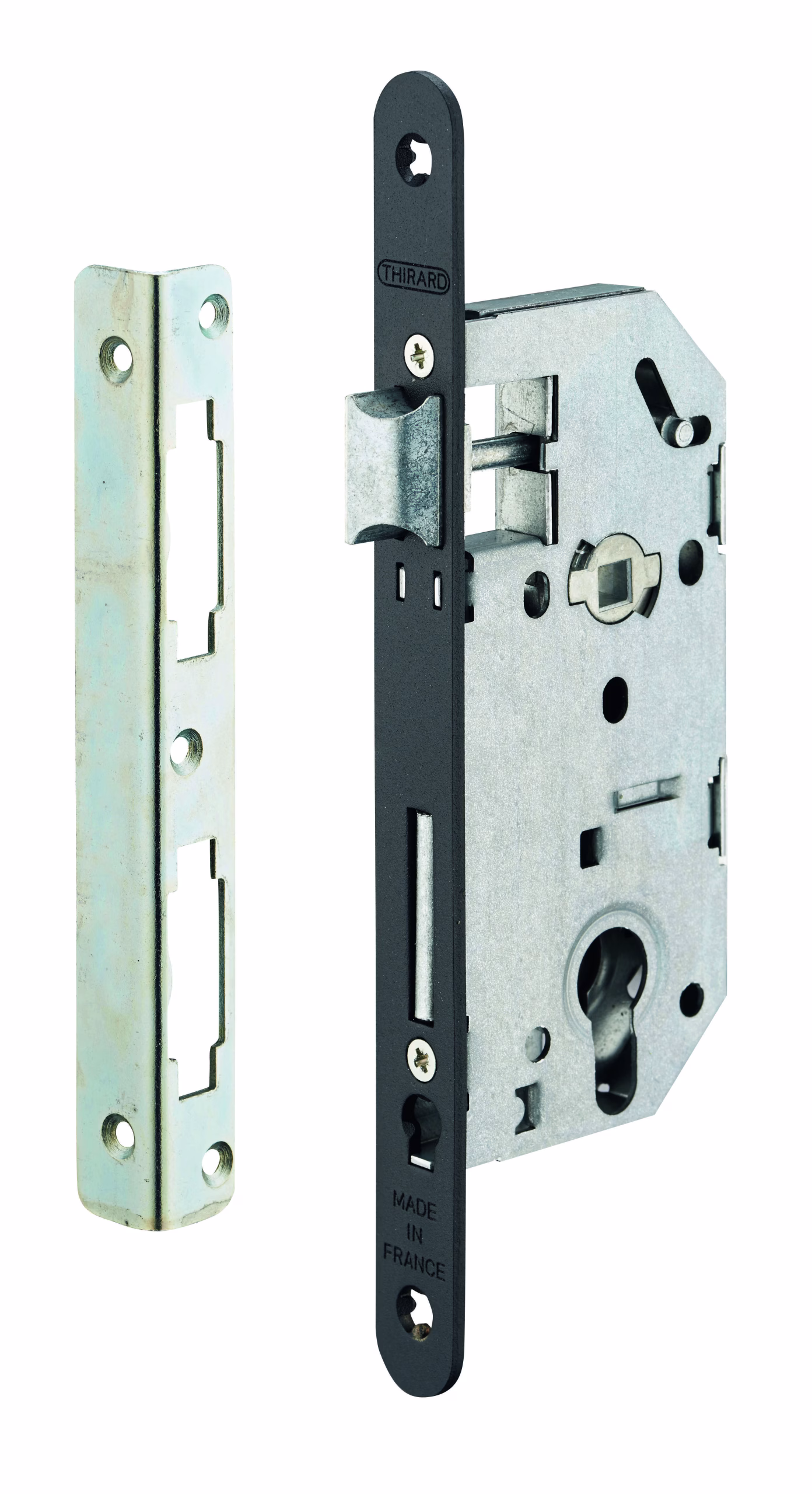 Serrure encastrable Monomax NF pour cylindre européen, axe 40mm, bouts ronds, têtière affleurante gauche - THIRARD