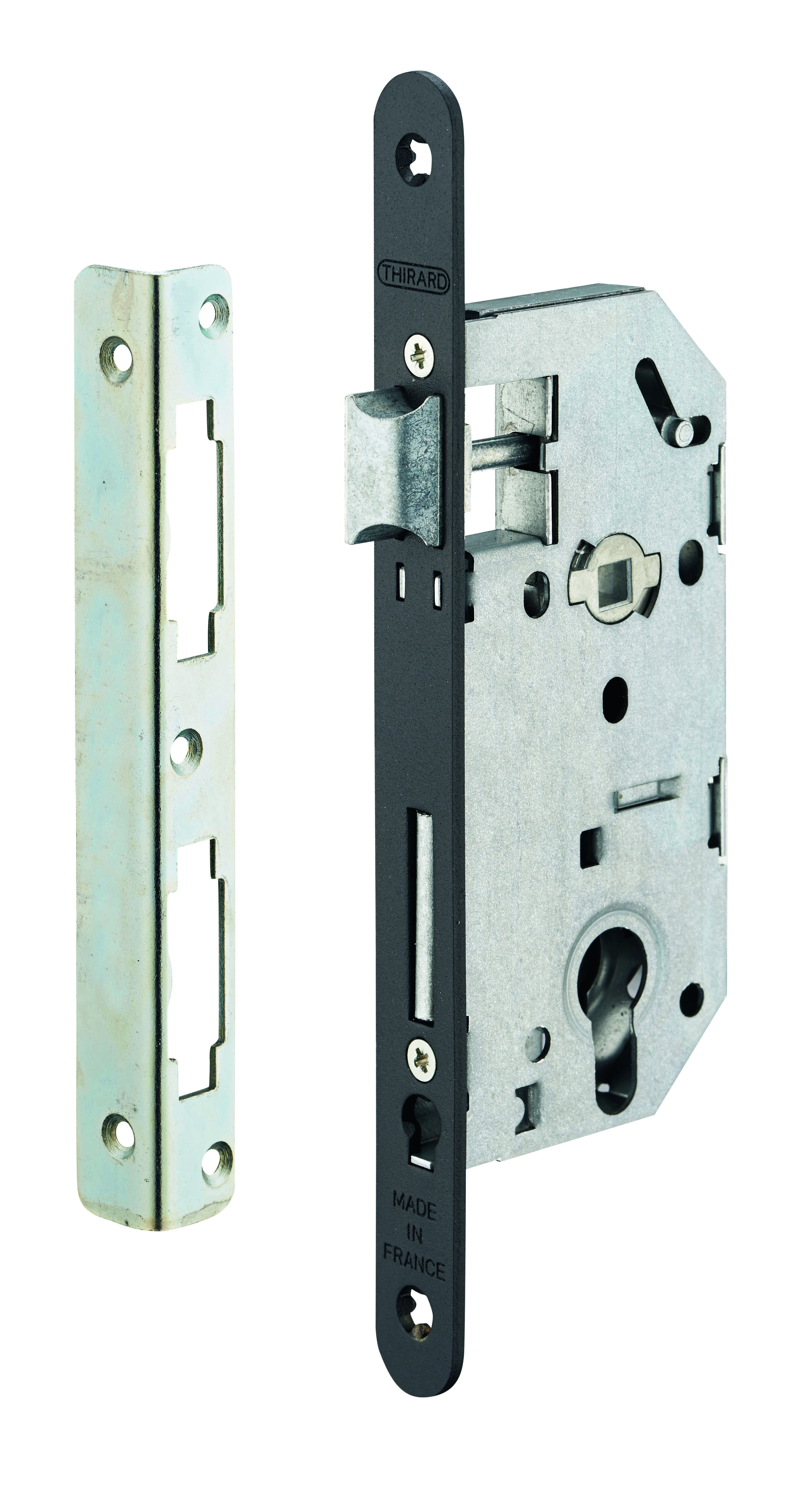 Serrure encastrable Monomax NF pour cylindre européen, axe 40mm, bouts ronds, têtière affleurante gauche - THIRARD