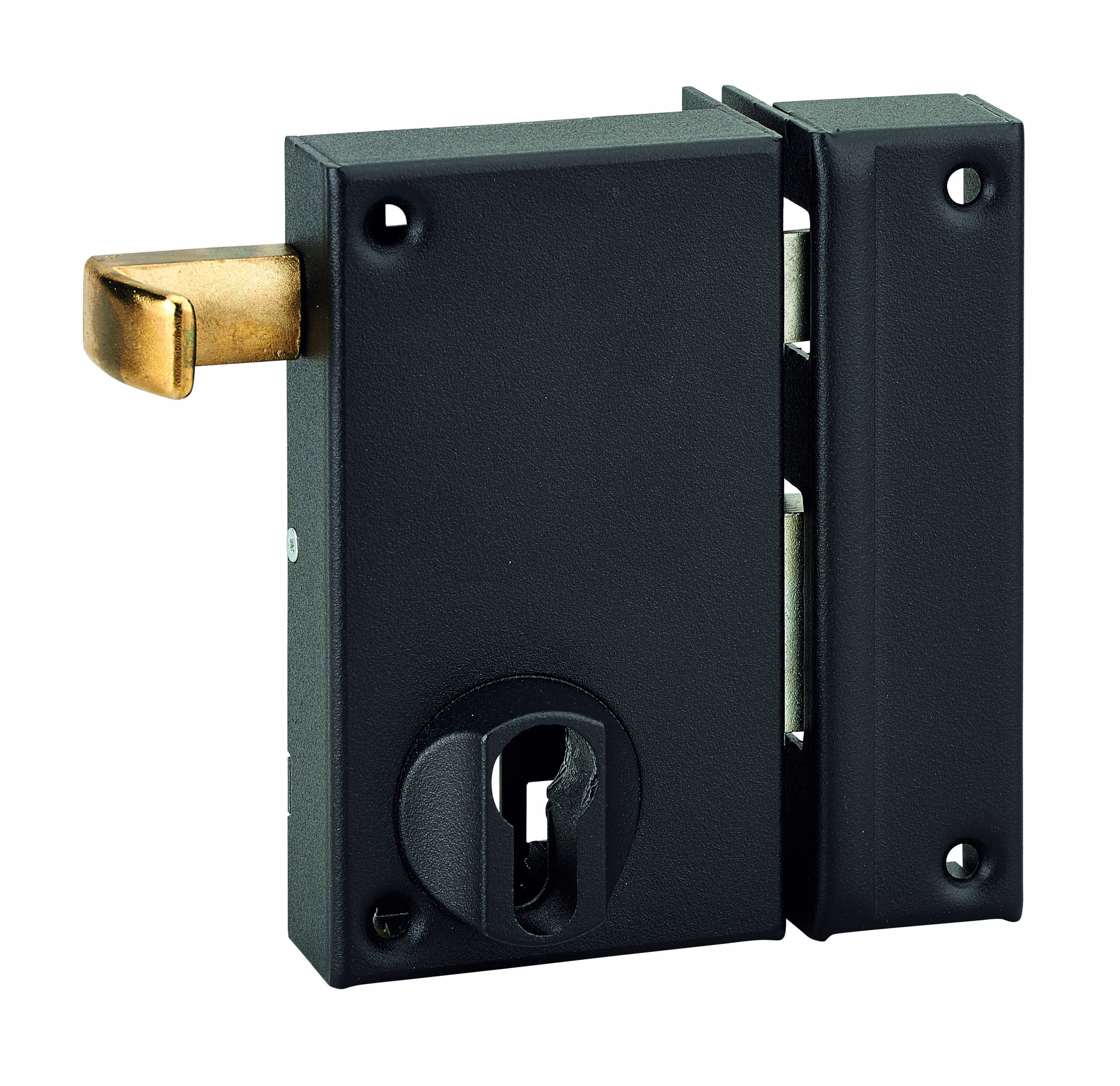 Boitier de serrure verticale en applique double entrée à tirage pour porte d'entrée, axe 45mm, droite, 75x130mm, noir - THIRARD