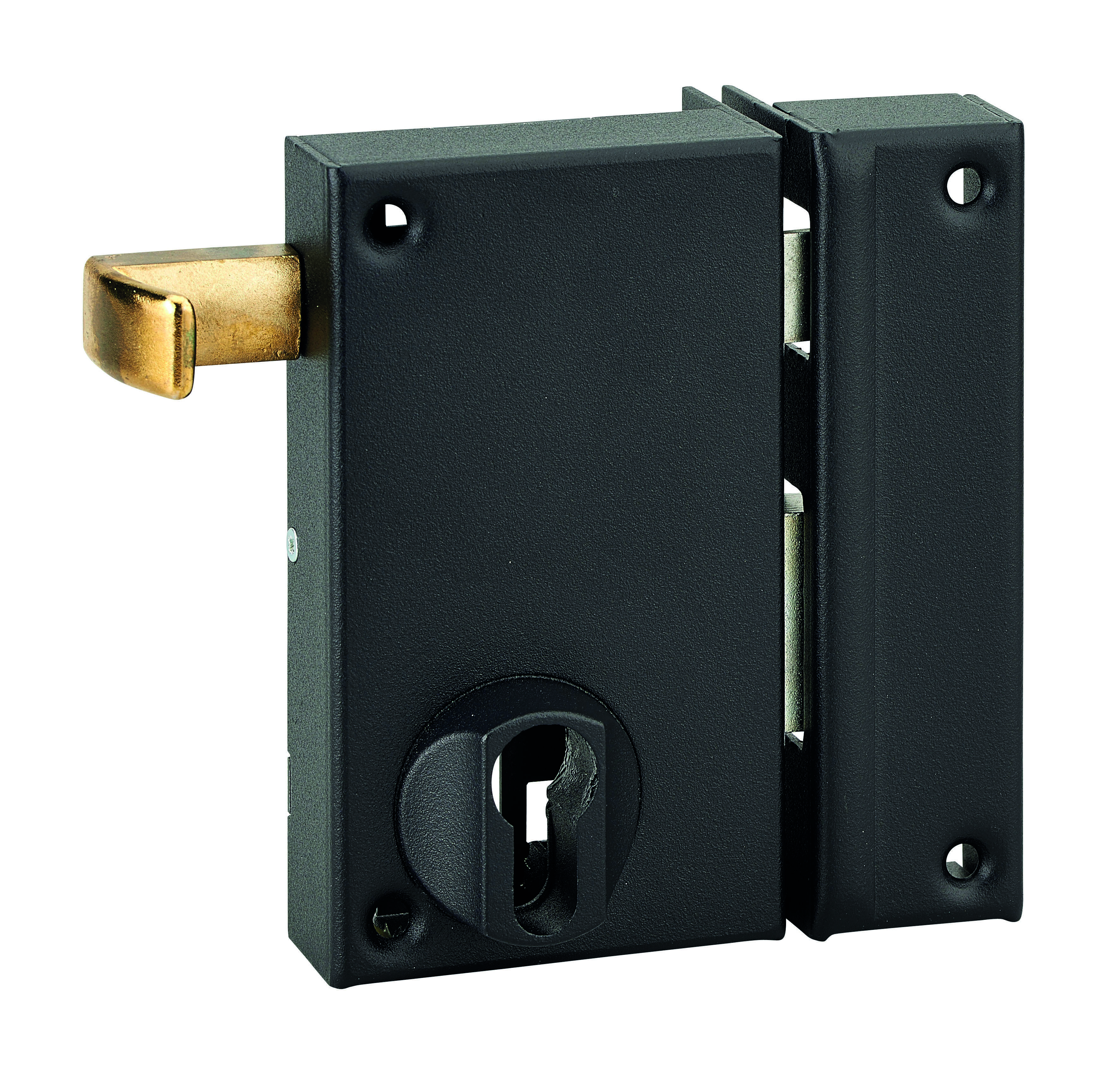 Boitier de serrure verticale en applique double entrée à tirage pour porte d'entrée, axe 45mm, droite, 75x130mm, noir - THIRARD