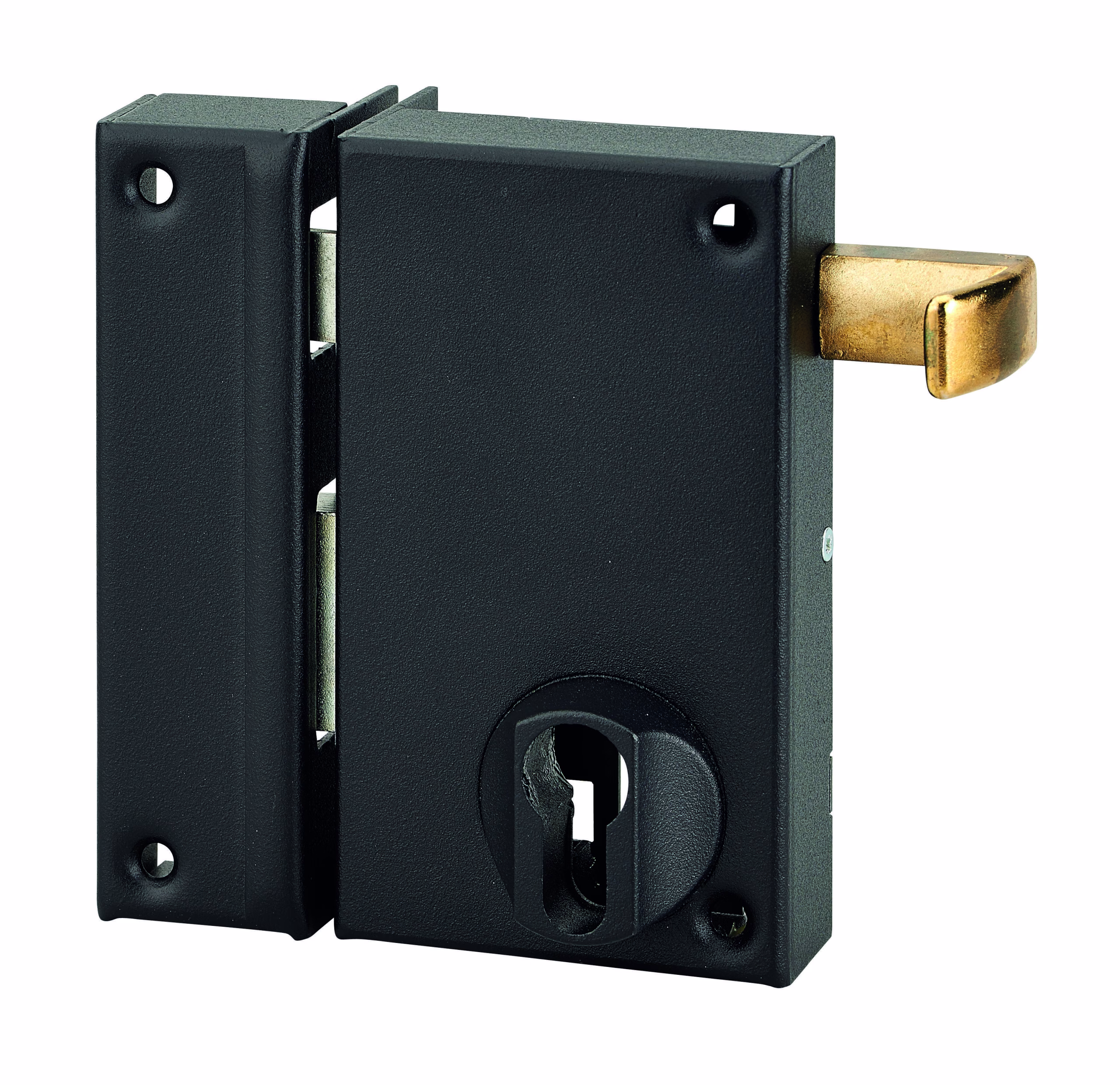Boitier de serrure verticale en applique double entrée à tirage pour porte d'entrée, axe 45mm, gauche, 75x130mm, noir - THIRARD
