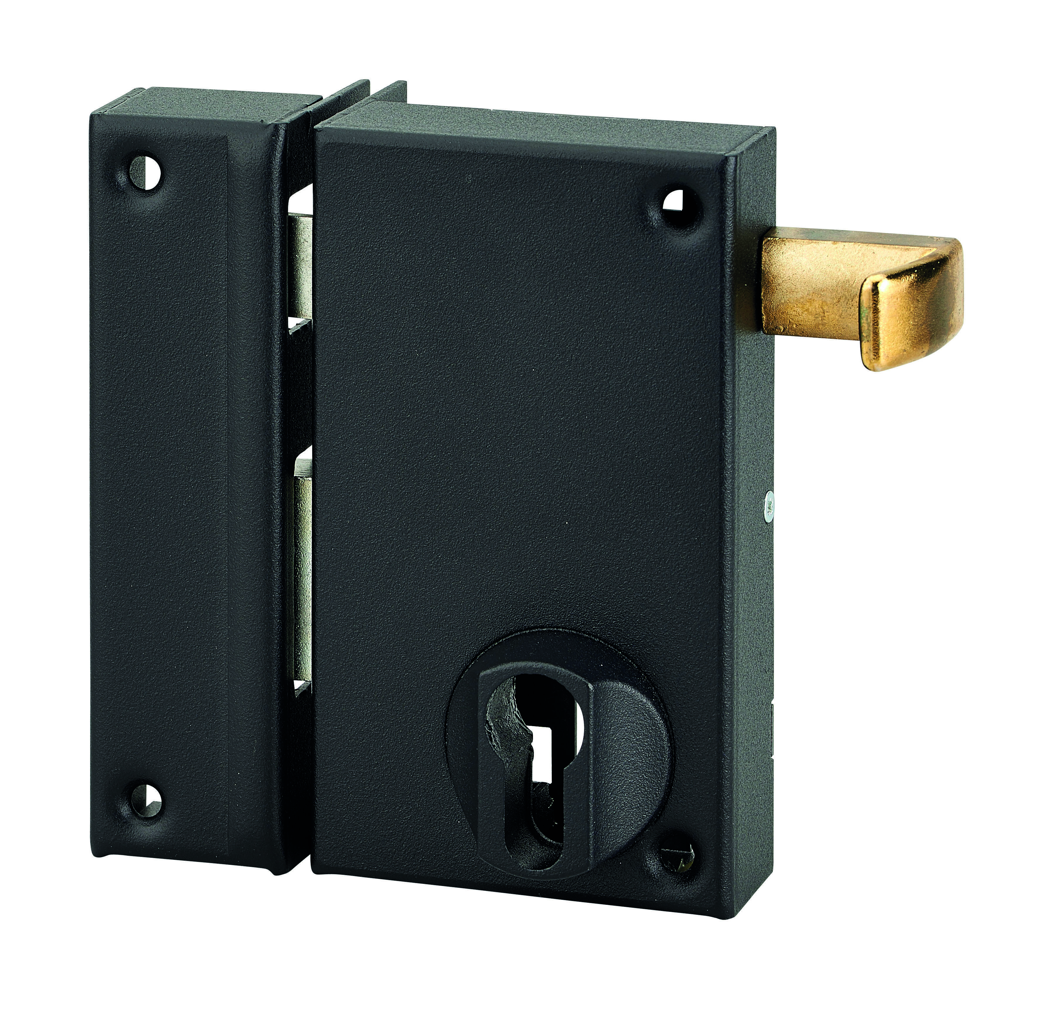 Boitier de serrure verticale en applique double entrée à tirage pour porte d'entrée, axe 45mm, gauche, 75x130mm, noir - THIRARD