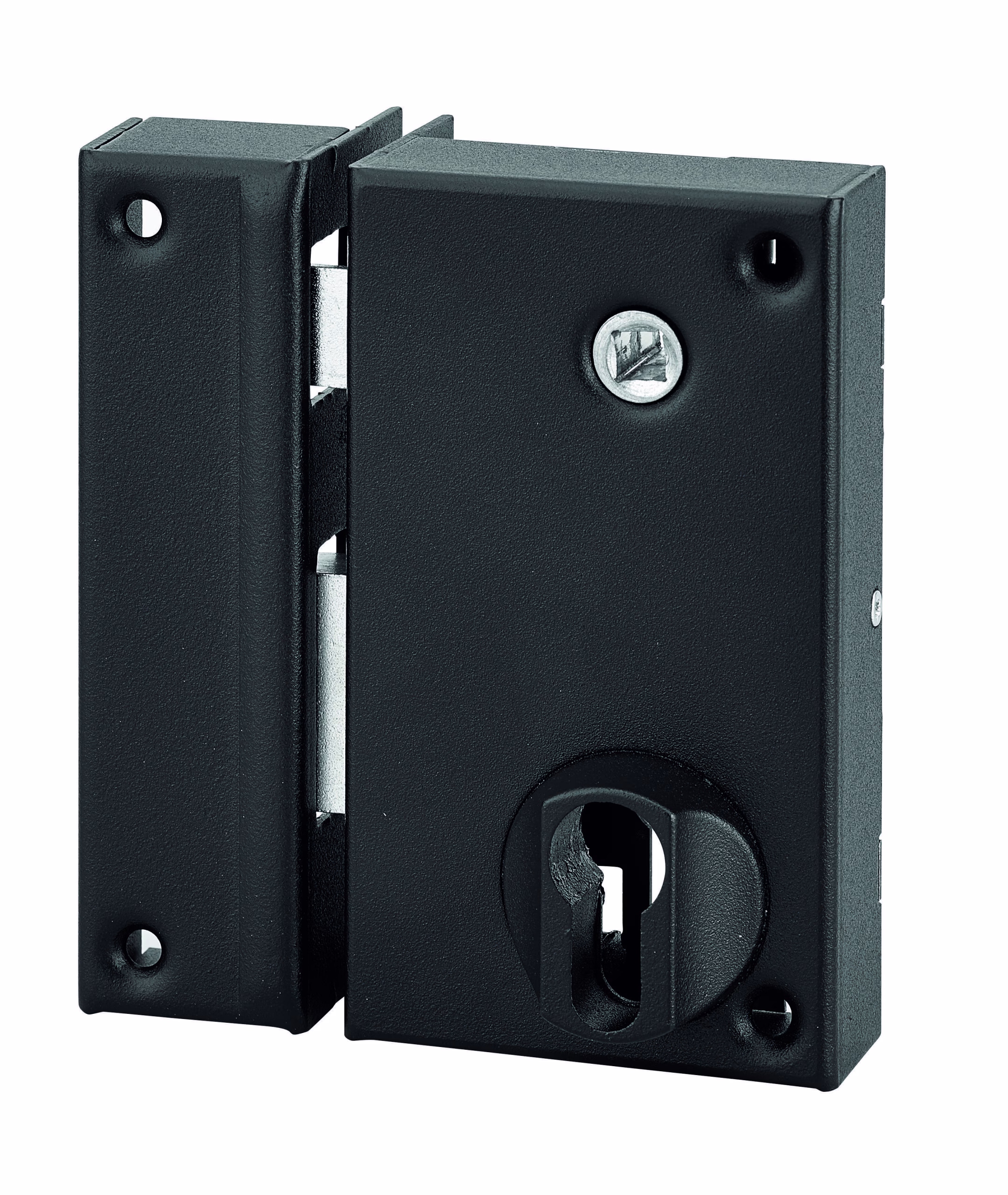 Boitier de serrure verticale en applique double entrée à fouillot pour entrée, axe 45mm, gauche, 75x130mm, noir - THIRARD