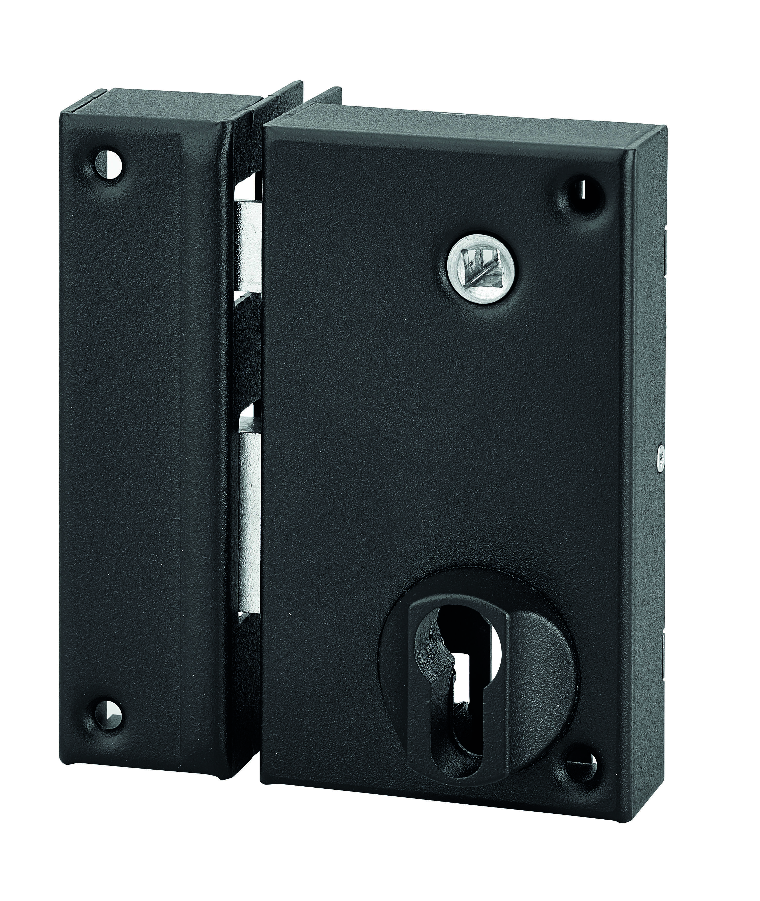 Boitier de serrure verticale en applique double entrée à fouillot pour entrée, axe 45mm, gauche, 75x130mm, noir - THIRARD