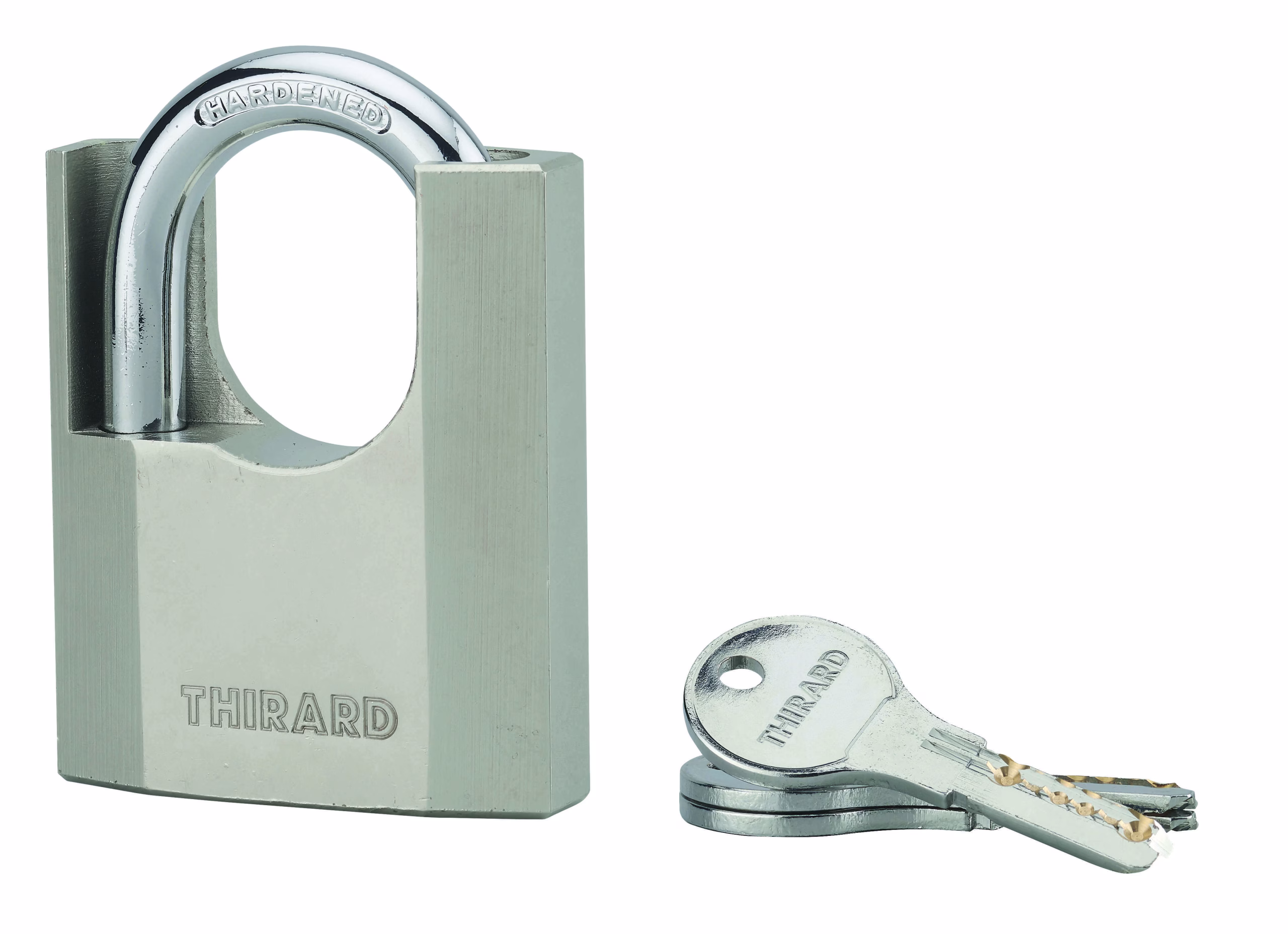 Cadenas à clé Octo-P, acier, chantier, anse protégée acier, 70mm, 3 clés - THIRARD