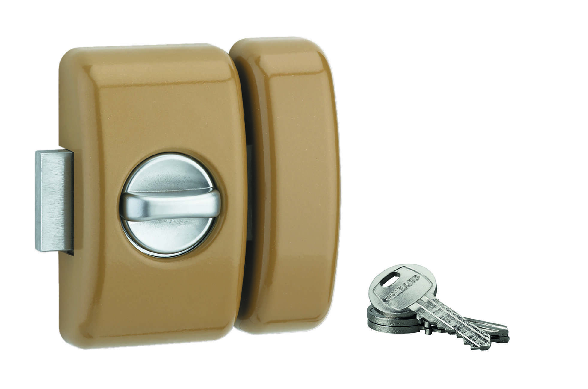 Verrou à bouton Universel pour porte d'entrée, cylindre 45mm, acier, 3 clés, epoxy bronze - THIRARD