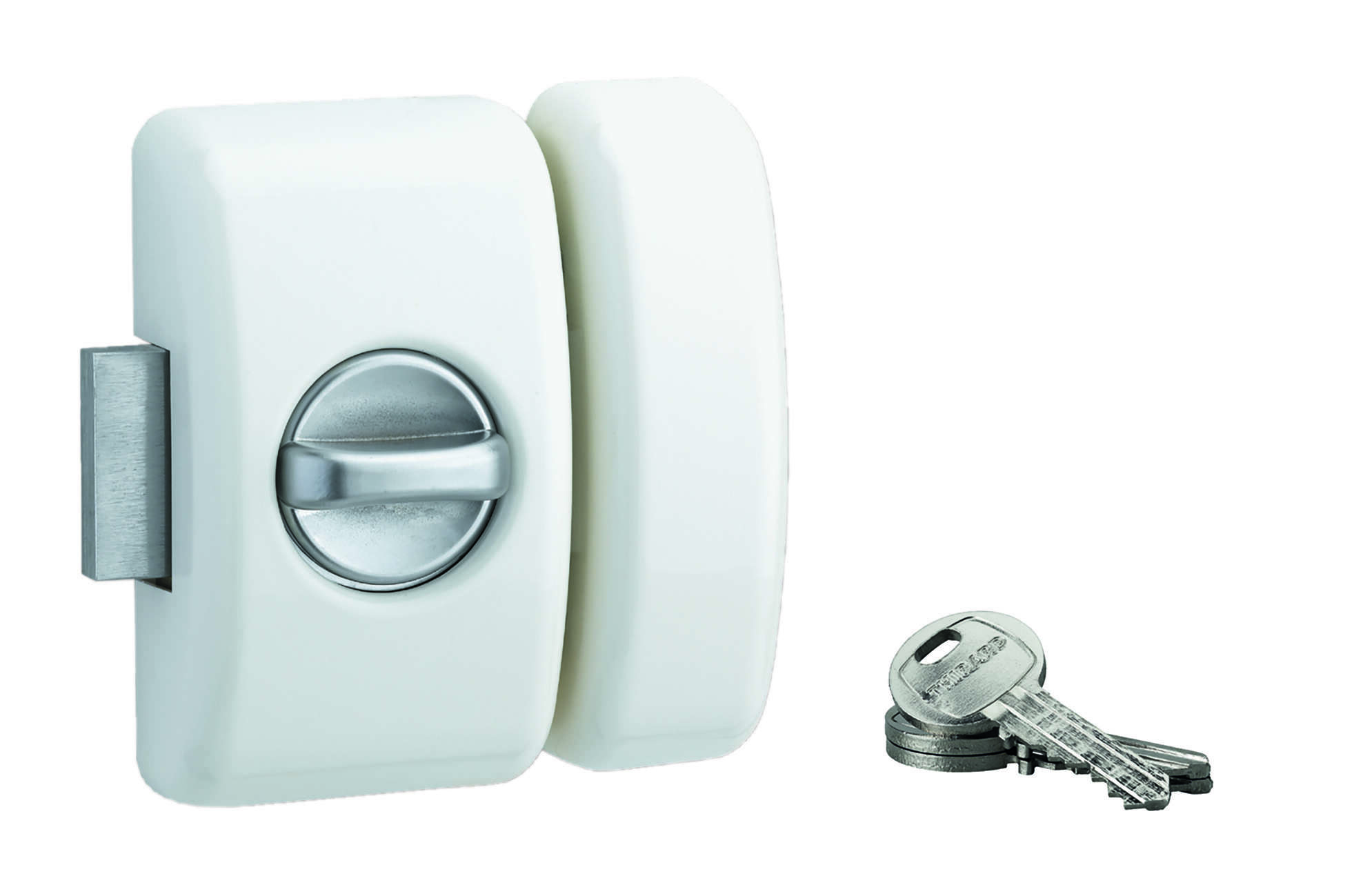 Verrou à bouton Universel pour porte d'entrée, cylindre 45mm, acier, 3 clés, epoxy blanc - THIRARD