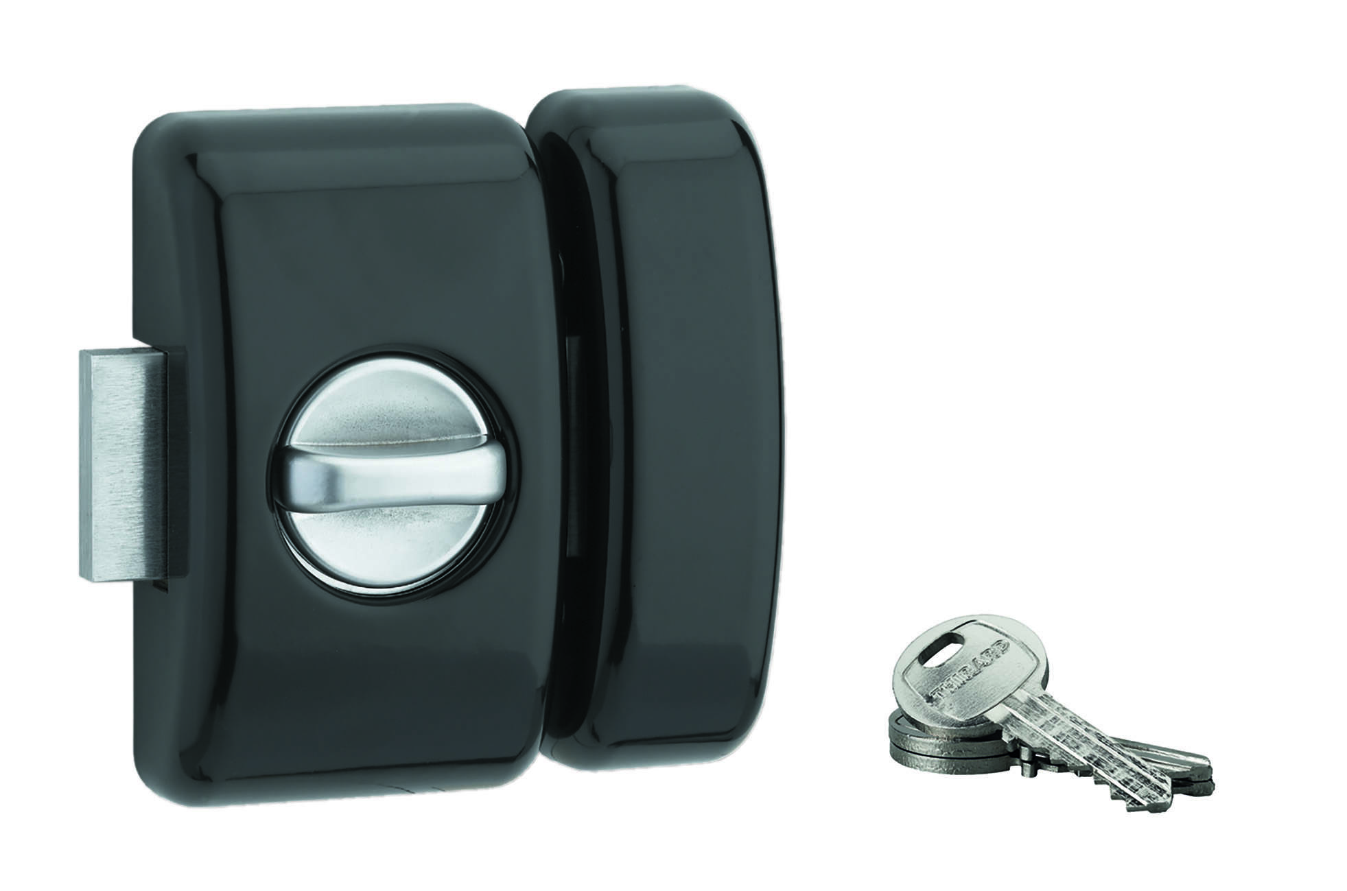 Verrou à bouton Universel pour porte d'entrée, cylindre 45mm, acier, 3 clés, epoxy noir - THIRARD