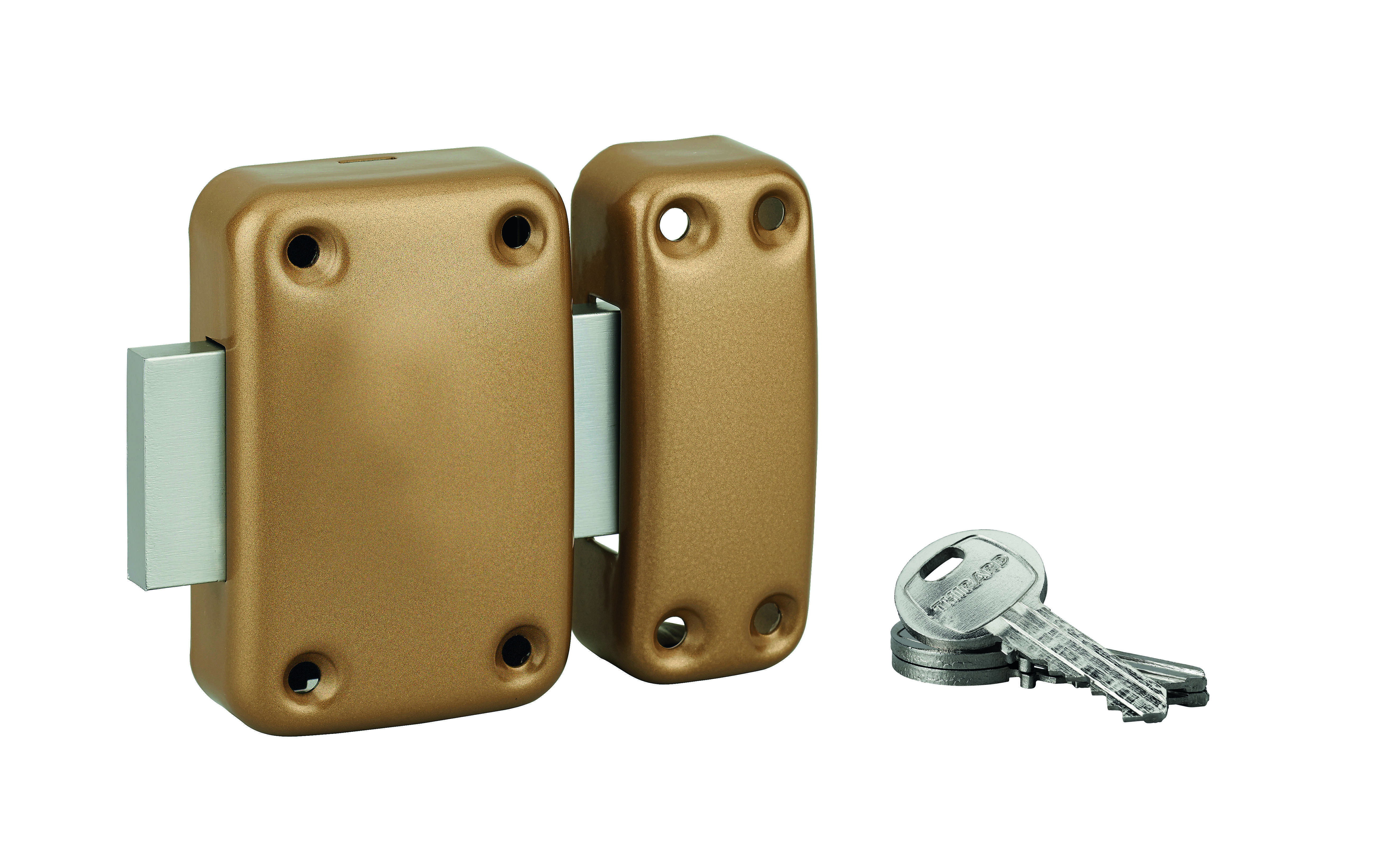 Verrou sans bouton Capital, pour porte de cave, cylindre 40mm, acier, 3 clés, époxy bronze - THIRARD