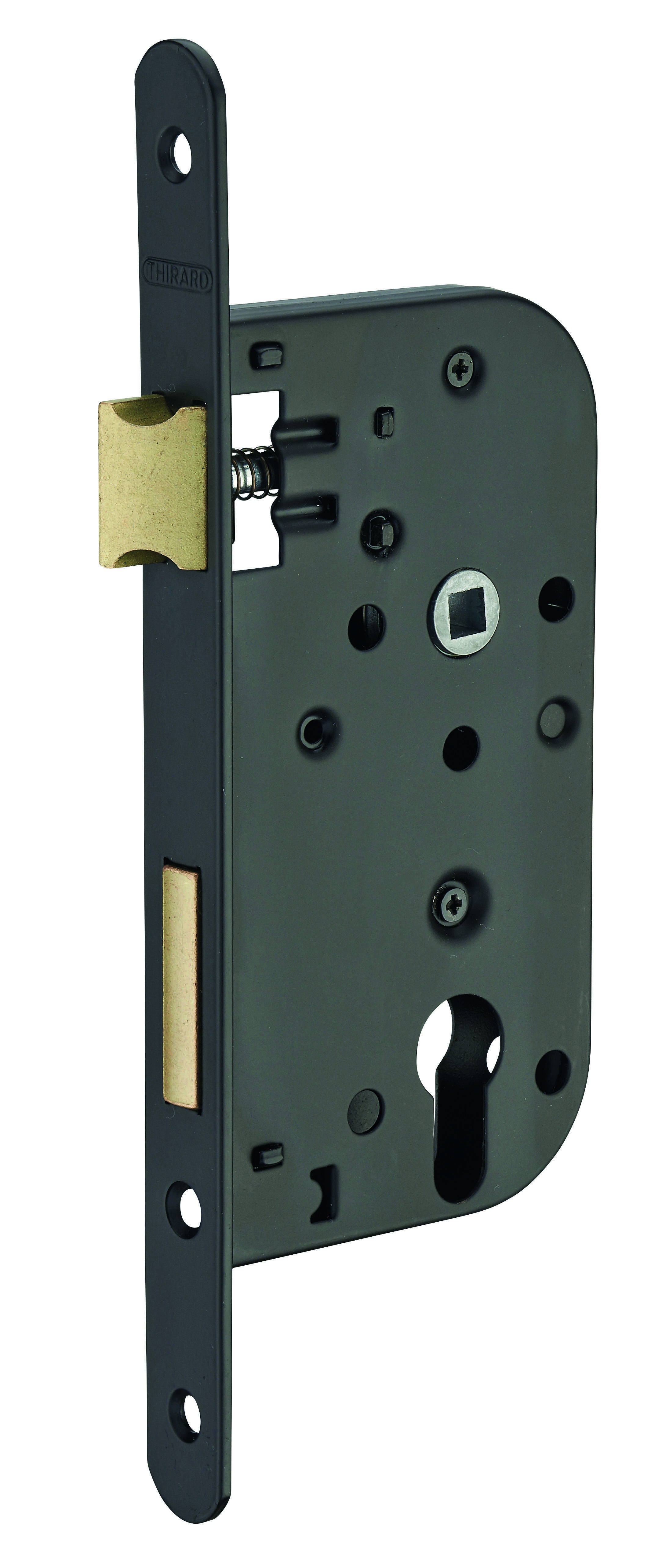 Lot de 50 boitiers de serrures encastrables à cylindre pour porte d'entrée, axe 50mm, bouts ronds, noir,  sans gâche - THIRARD