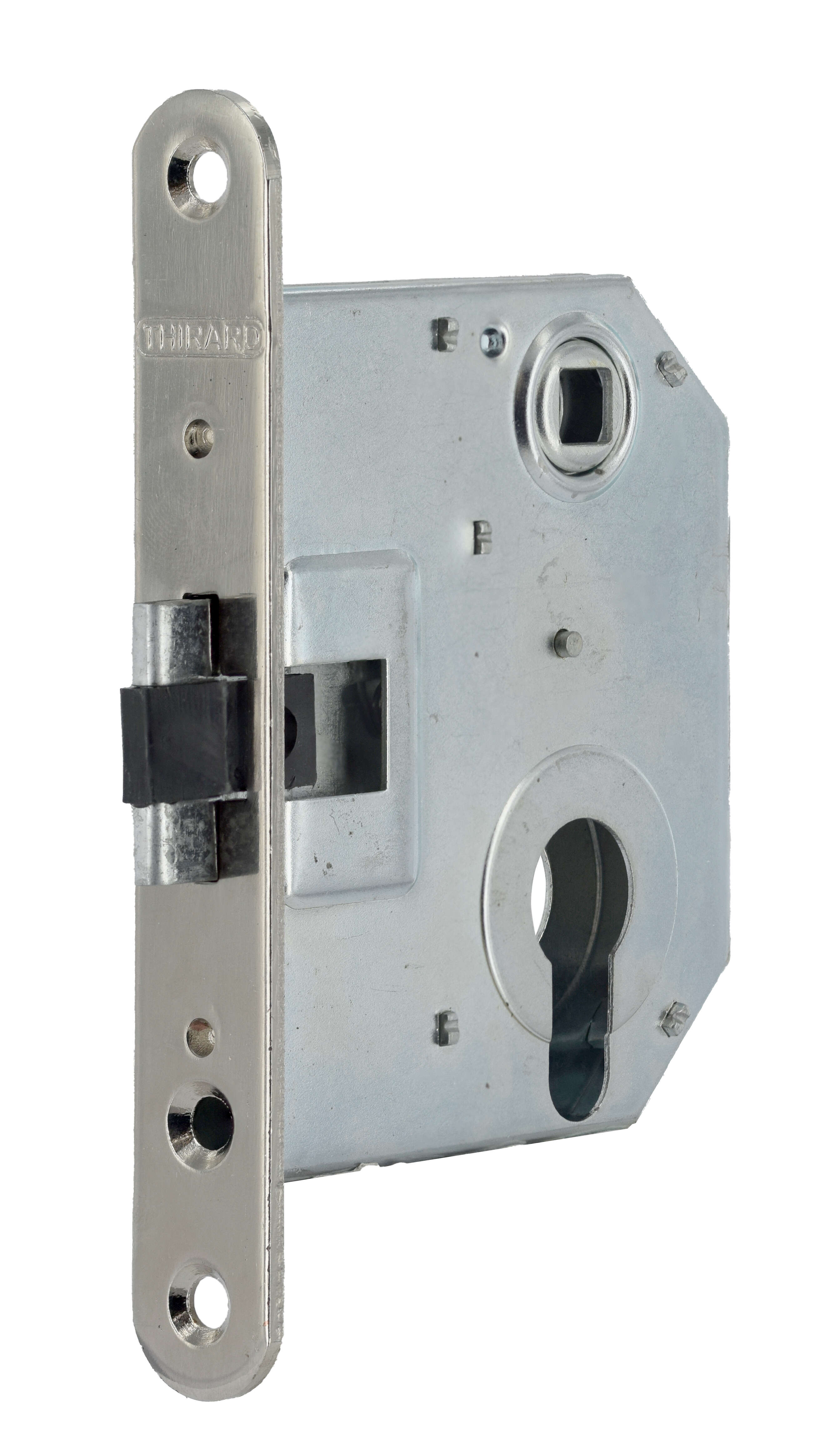 Boitier de serrure encastrable à cylindre pour porte d'entrée, réversible, axe 55mm, bouts ronds - THIRARD