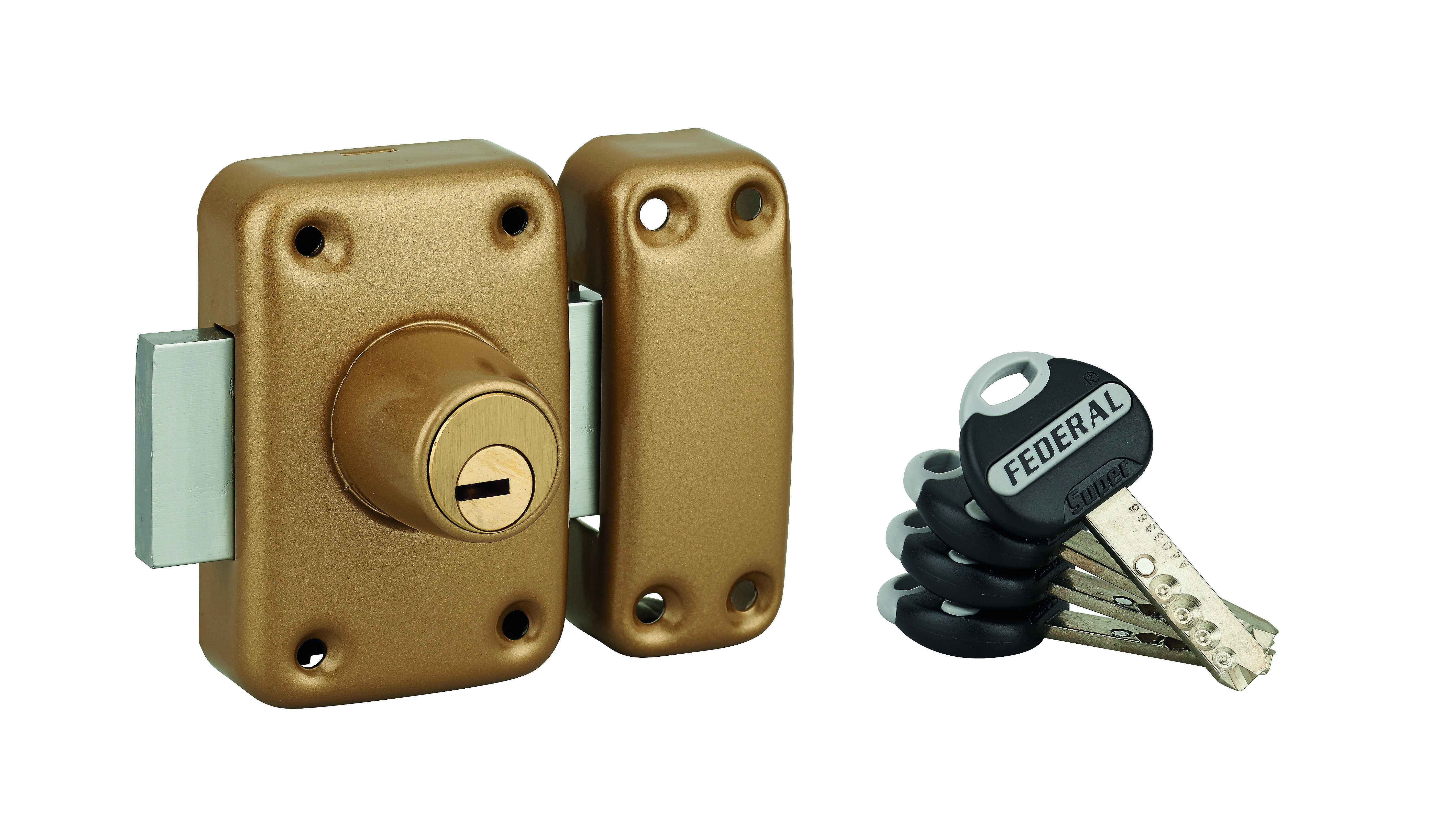 Verrou double entrée Federal pour porte d'entrée, cylindre 45mm, acier, 4 clés, époxy noir - THIRARD