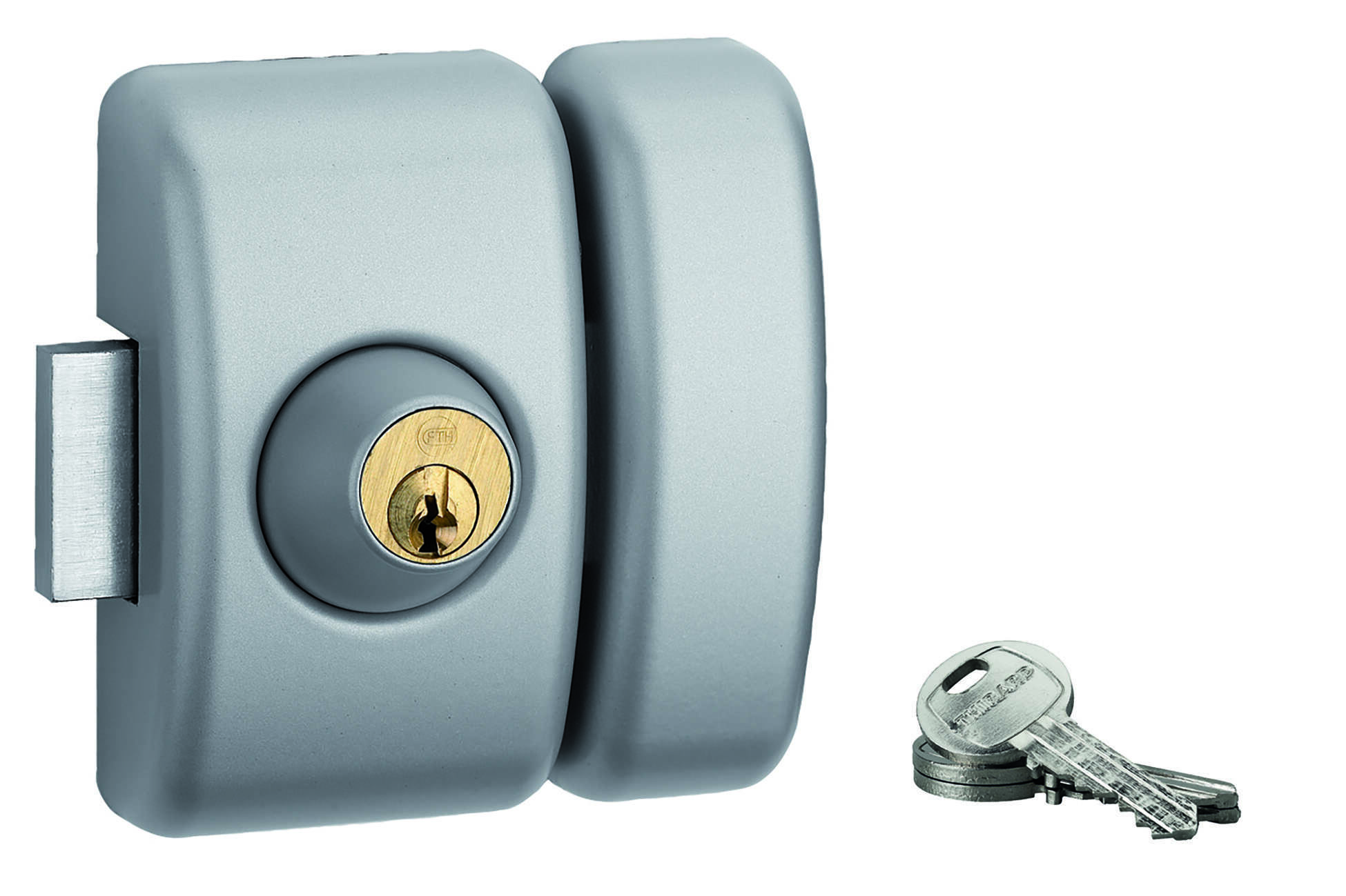 Verrou double entrée Universel pour porte d'entrée, cylindre 45mm, acier, 3 clés, epoxy argent - THIRARD