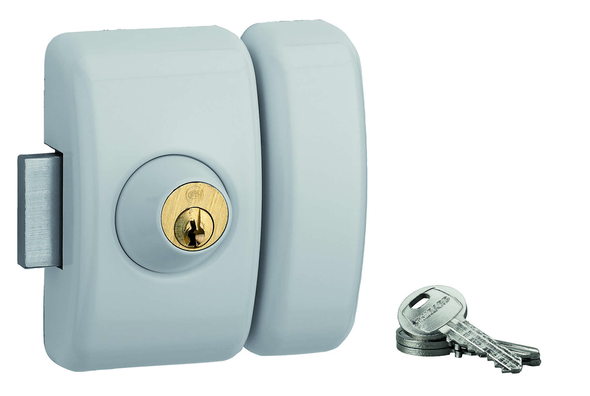 Verrou double entrée Universel pour porte d'entrée, cylindre 45mm, acier, 3 clés, epoxy blanc - THIRARD