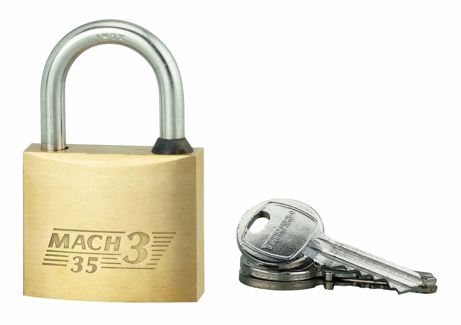 Cadenas à clé Mach 3 UNIKEY (achetez-en plusieurs, ouvrez avec la même clé), 45mm, anse inox, 2 clés - THIRARD
