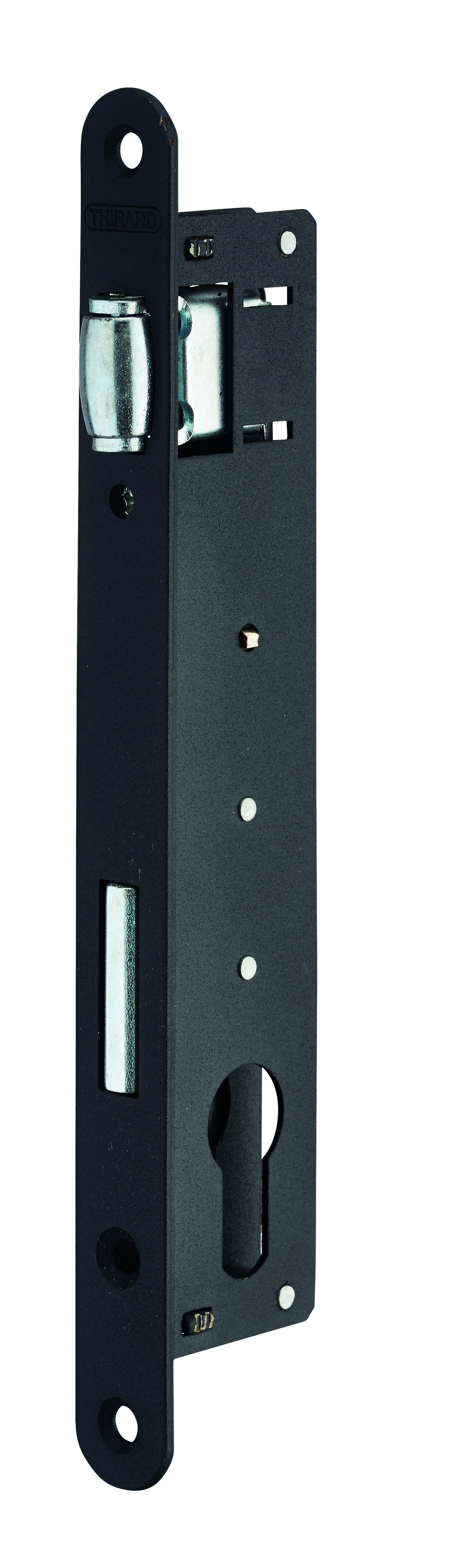Serrure encastrable à rouleau pour porte battante, axe 22mm, bouts ronds, noir - THIRARD