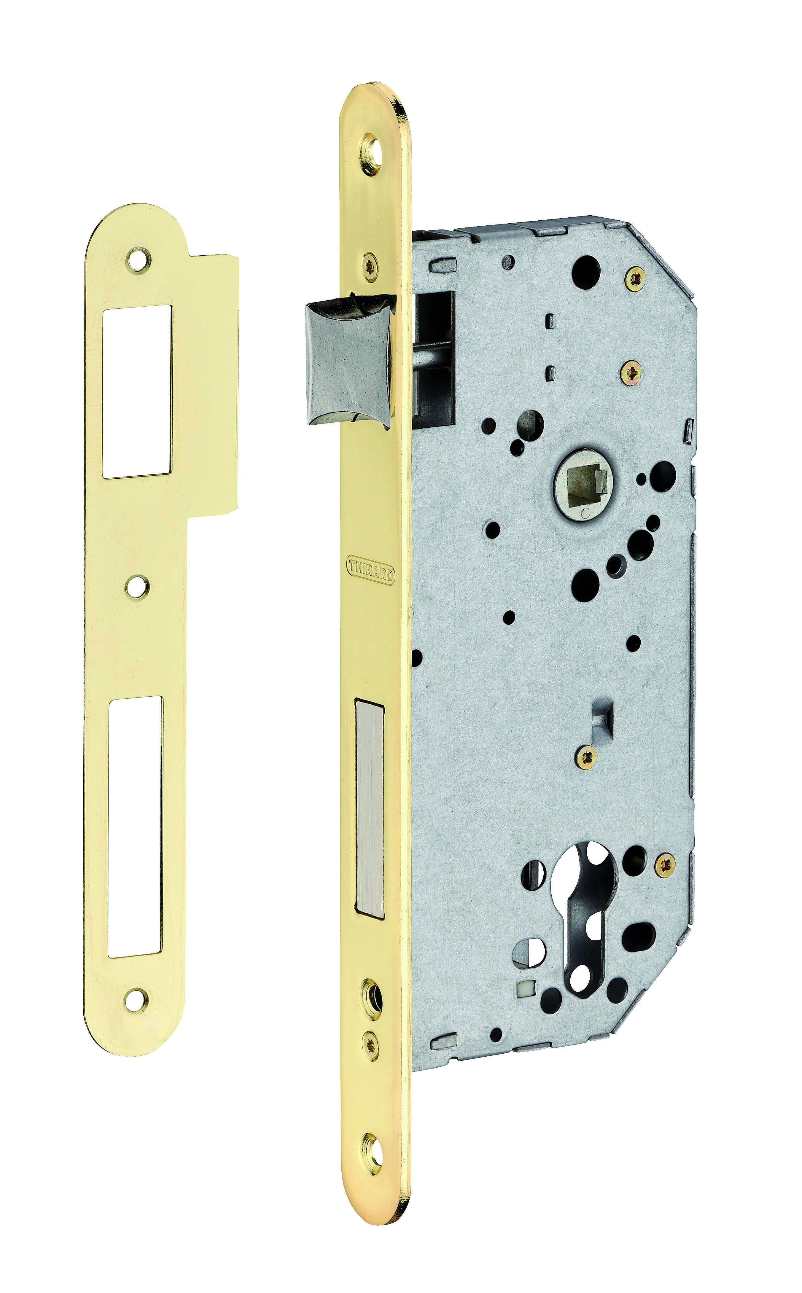 Boitier de serrure encastrable à cylindre pour porte d'entrée, axe 50mm, bouts ronds, laiton - THIRARD