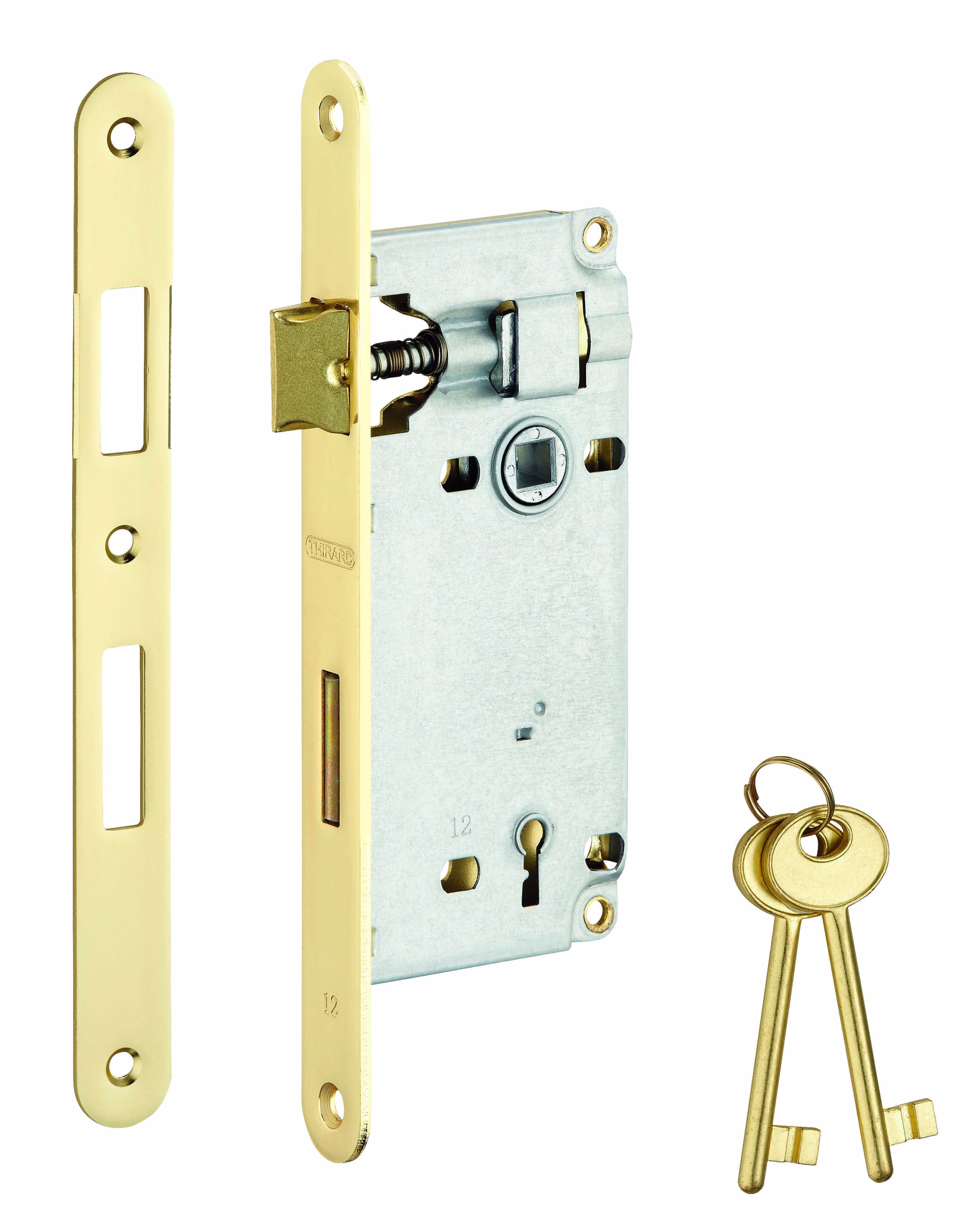 Serrure encastrable à clé pour porte de chambre, axe 45mm, bouts ronds, 2 clés - THIRARD